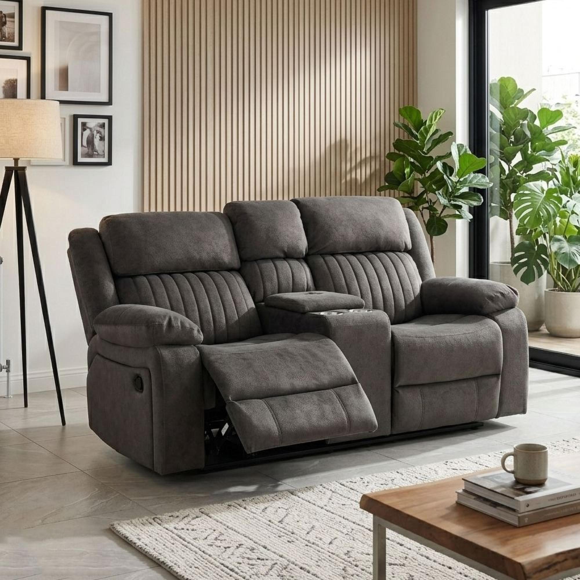 Morgan Manual Recliner Sofa - 2 Seater - with Storage Console - Iron - Fabric