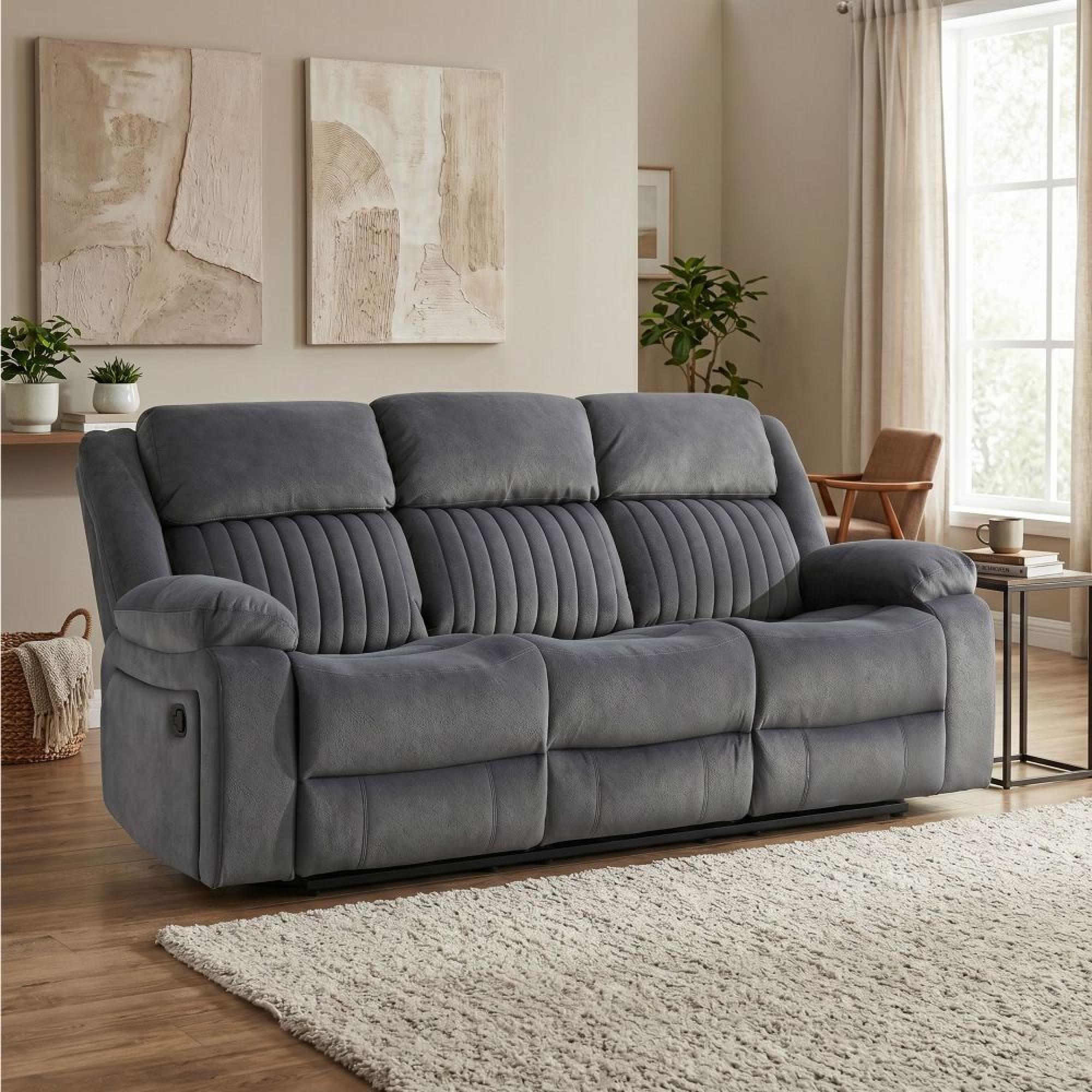 Morgan Manual Recliner Sofa - 3 Seater - Slate Grey - Fabric