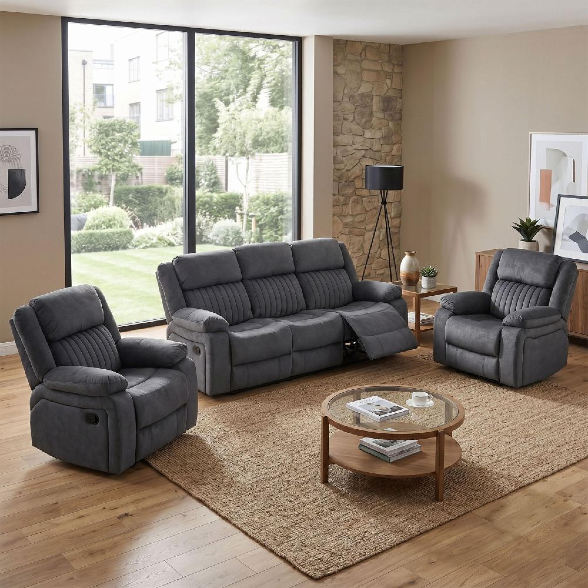 Morgan Manual Recliner Sofa Suite - 3+1+1 Seater - Slate Grey - Fabric