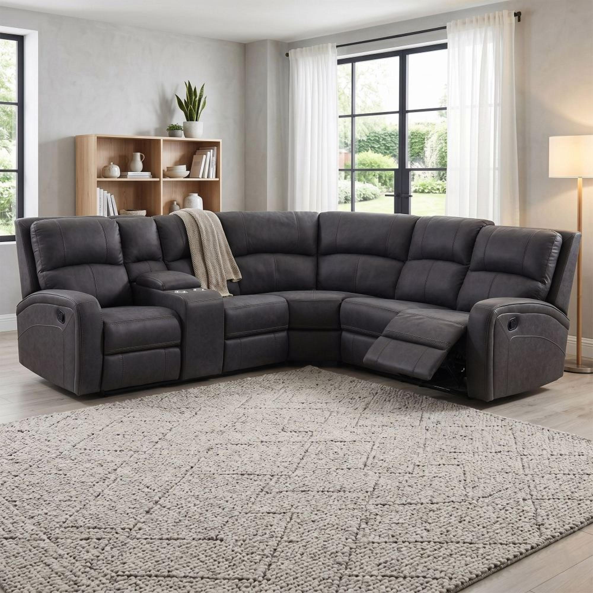 Silverton Recliner Corner Sofa - with Storage Console - Grey - Fabric