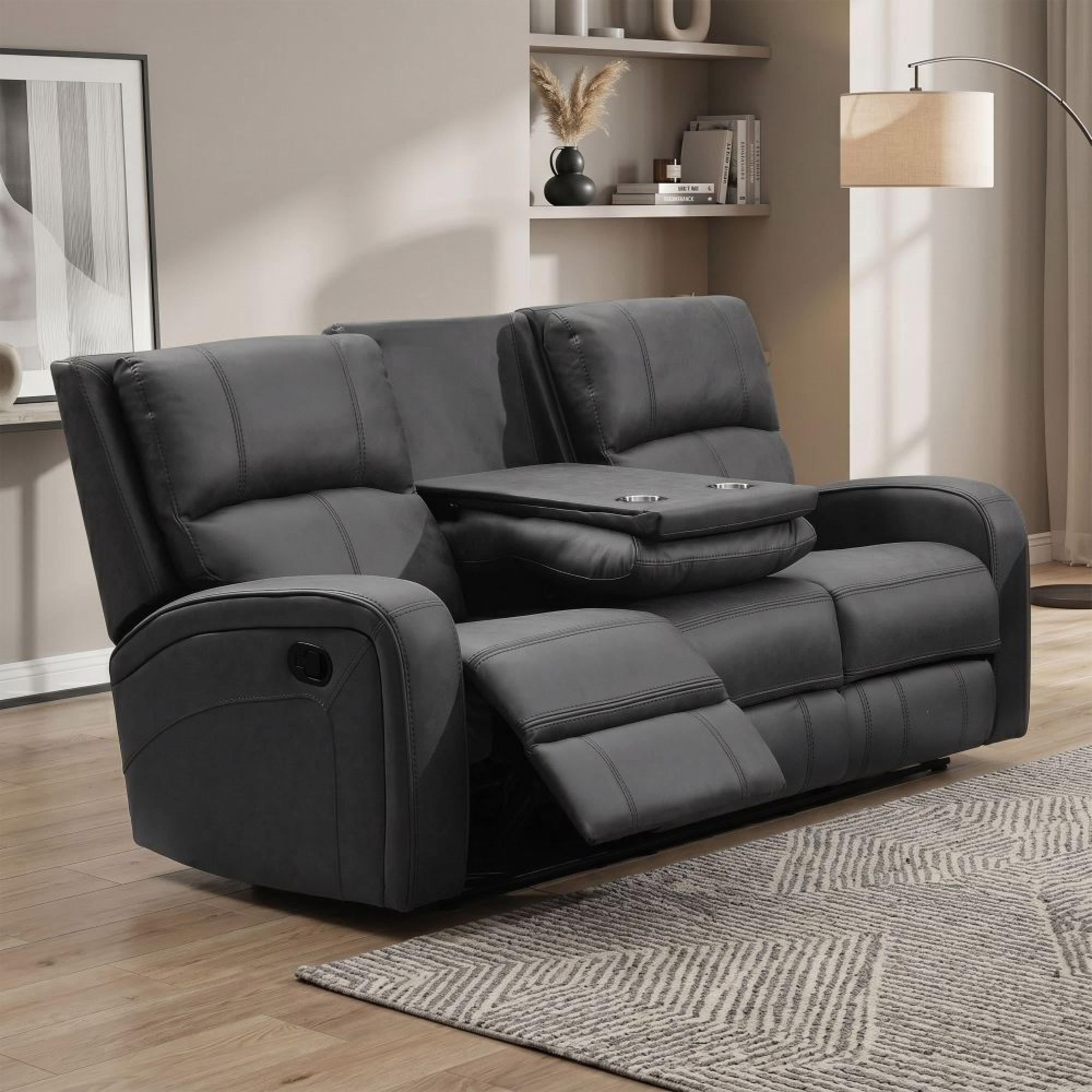 Silverton Recliner Sofa - 3 Seater - with Storage Console - Grey - Fabric