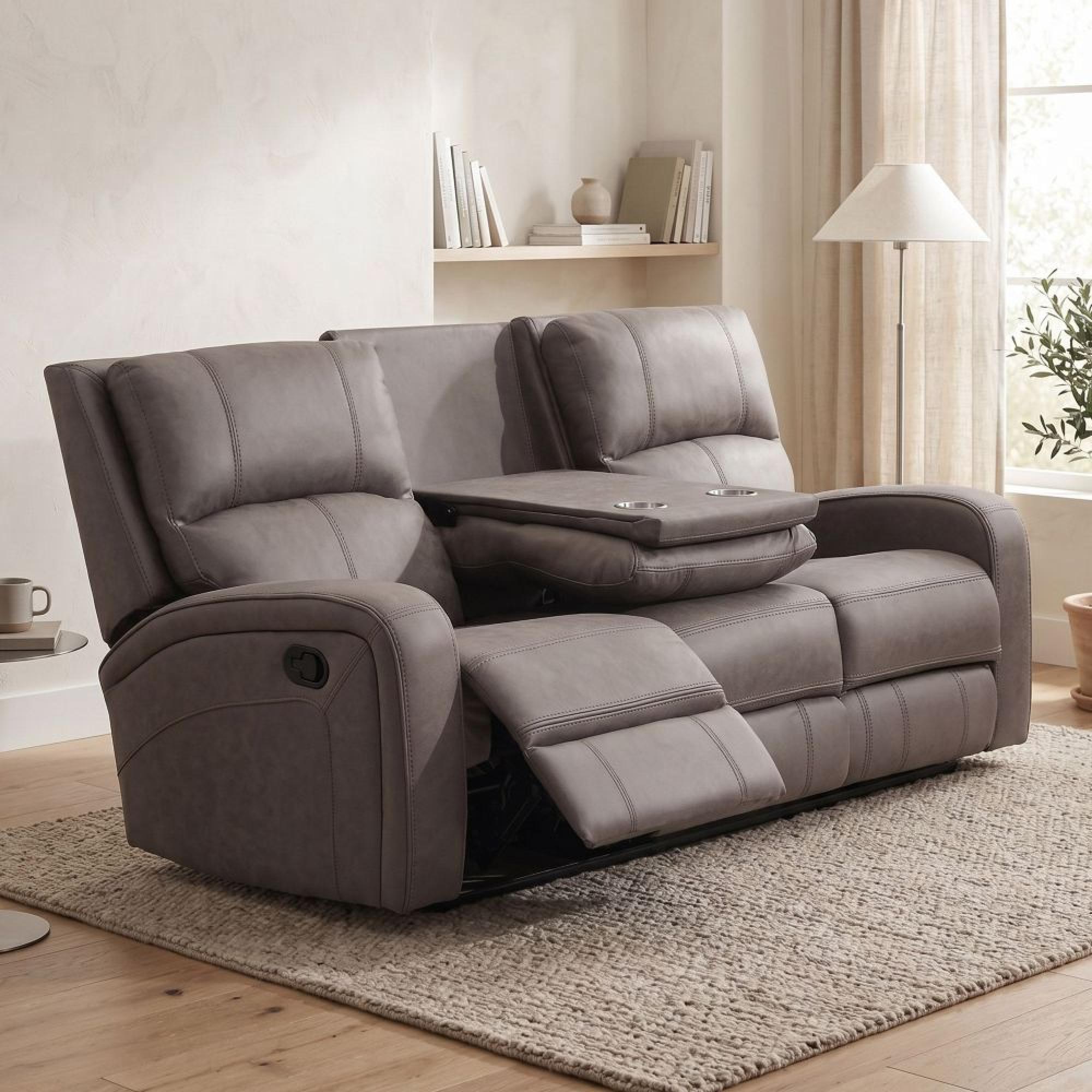 Silverton Recliner Sofa - 3 Seater - with Storage Console - Taupe - Fabric