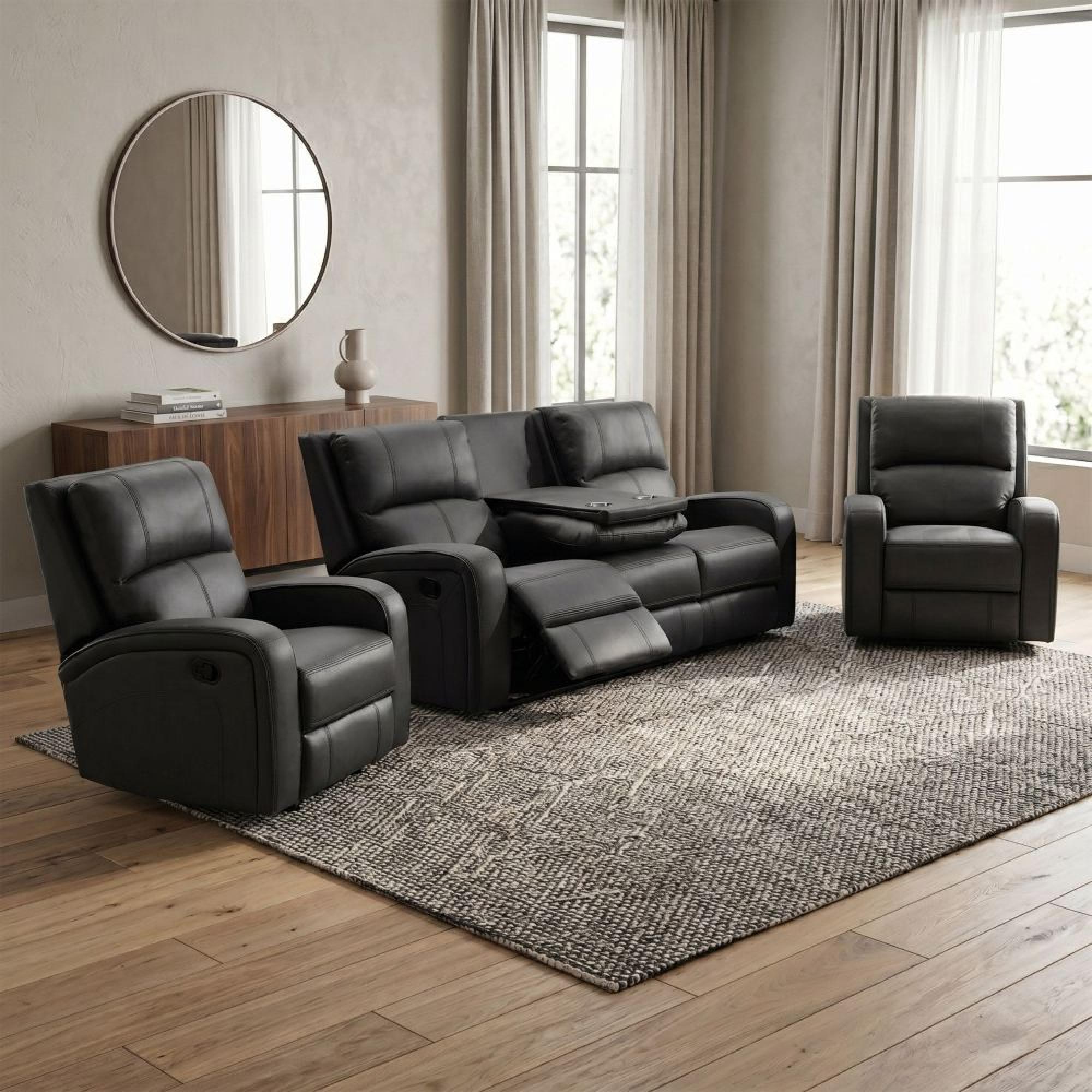 Silverton Recliner Sofa Suite - 3+1+1 Seater - with Storage Console - Grey - Fabric