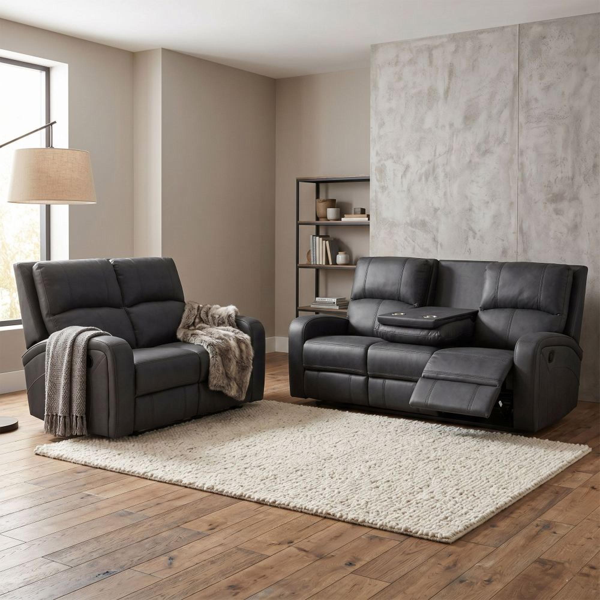 Silverton Recliner Sofa Suite - 3+2 Seater - with Storage Console - Grey - Fabric