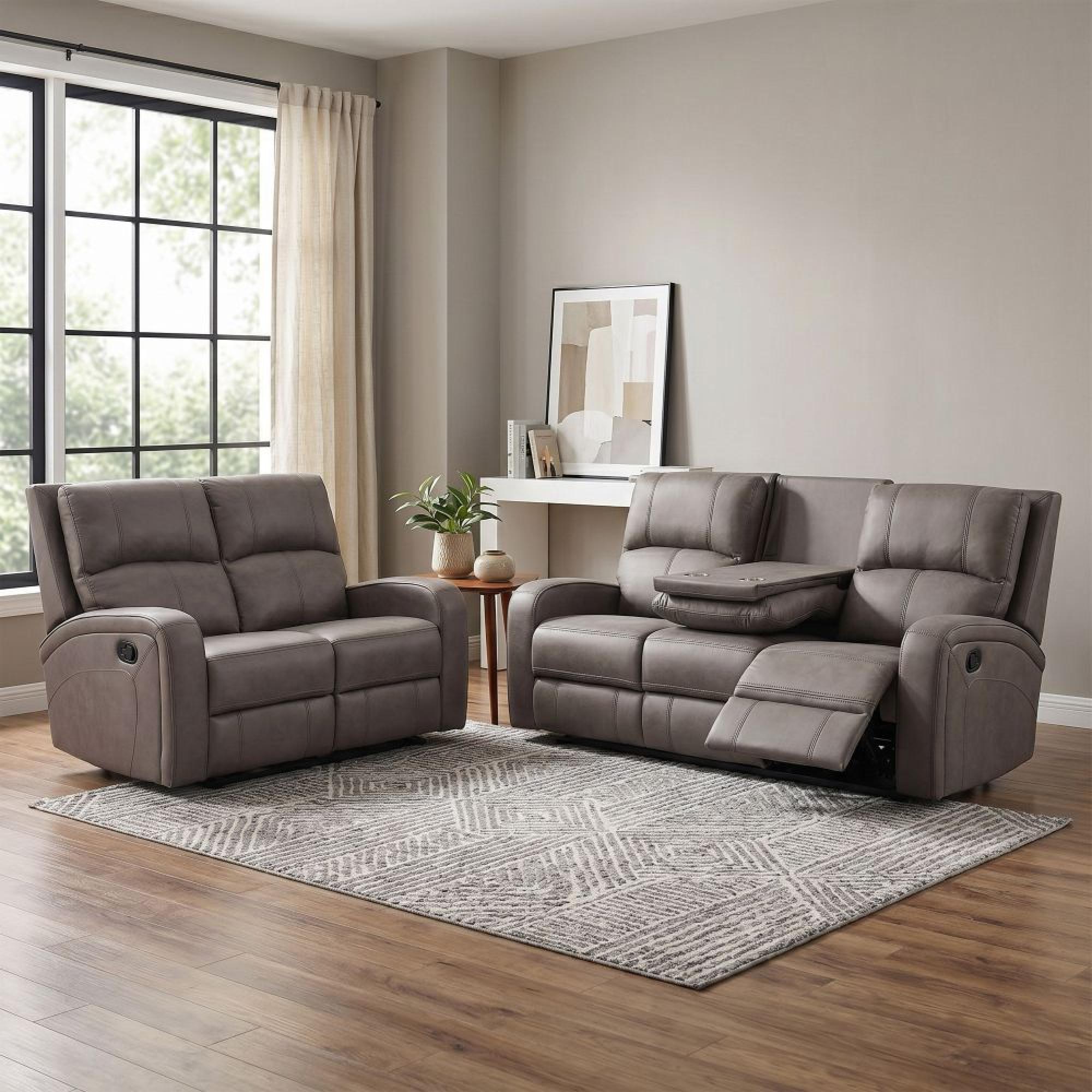 Silverton Recliner Sofa Suite - 3+2 Seater - with Storage Console - Taupe - Fabric