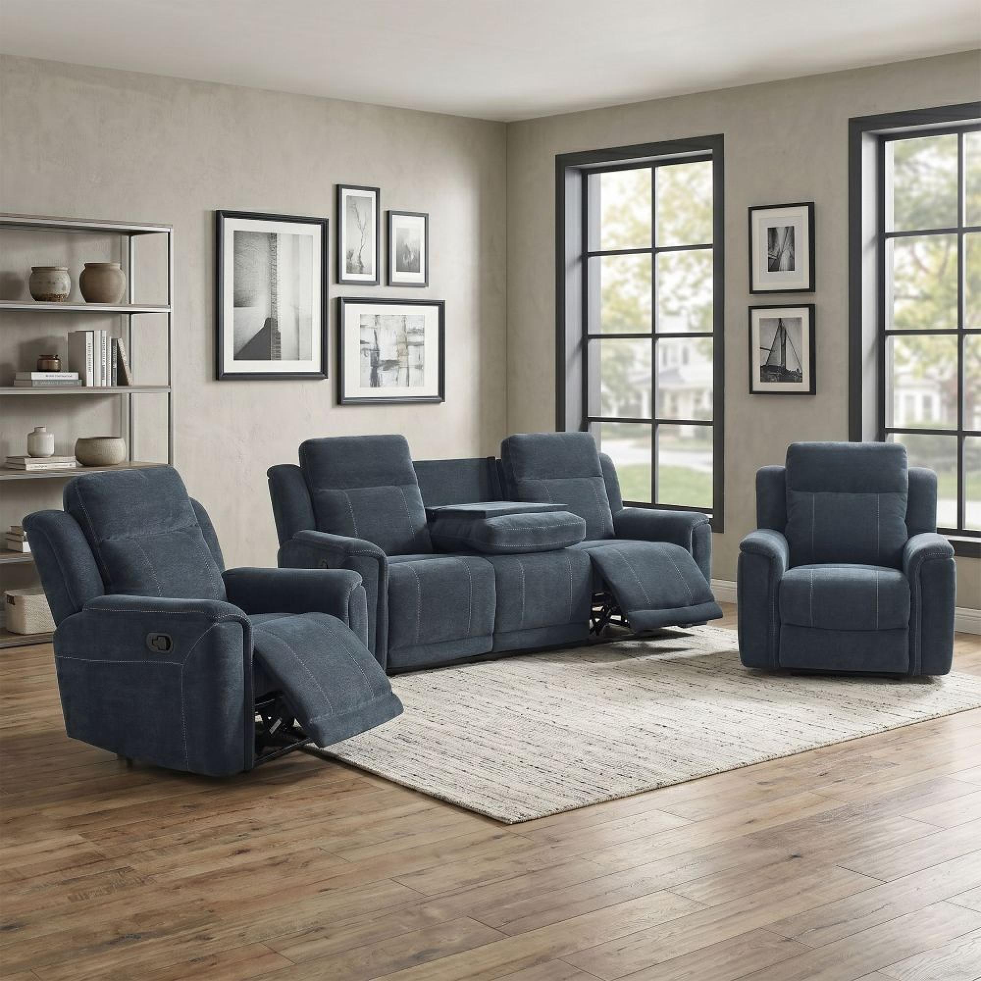 Somerton Recliner Sofa - 3+1+1 Seater - with Storage Console - Dark Grey - Fabric