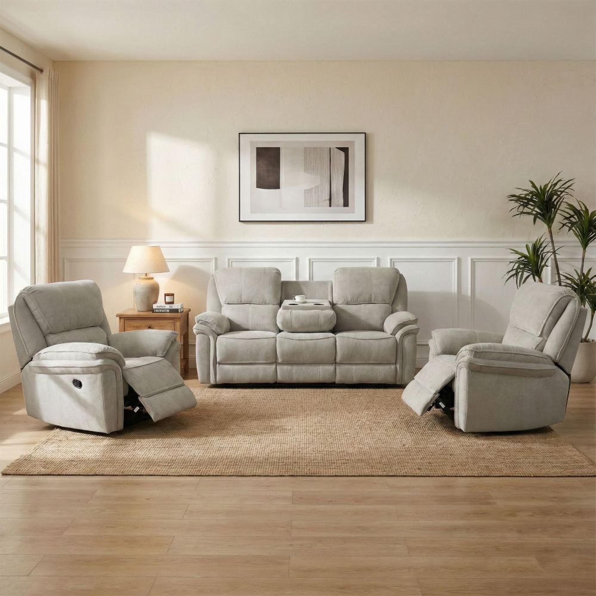 Westbury Recliner Sofa - 3+1+1 Seater - Beige - Fabric