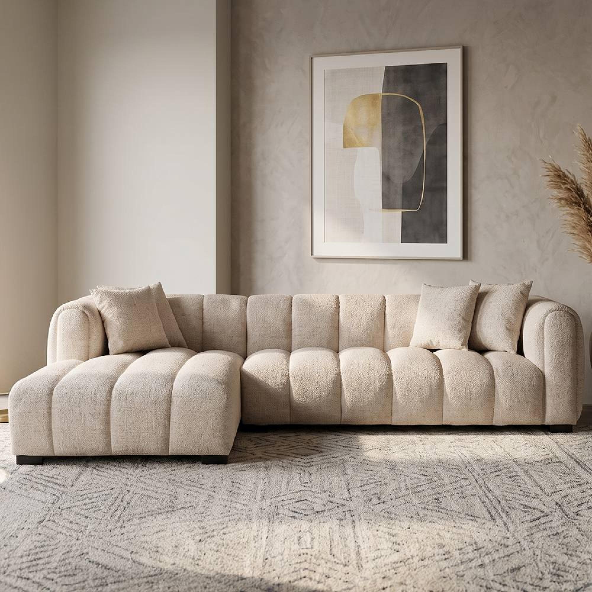 Novaro Sofa - Cream - Chaise - Fabric - LHF