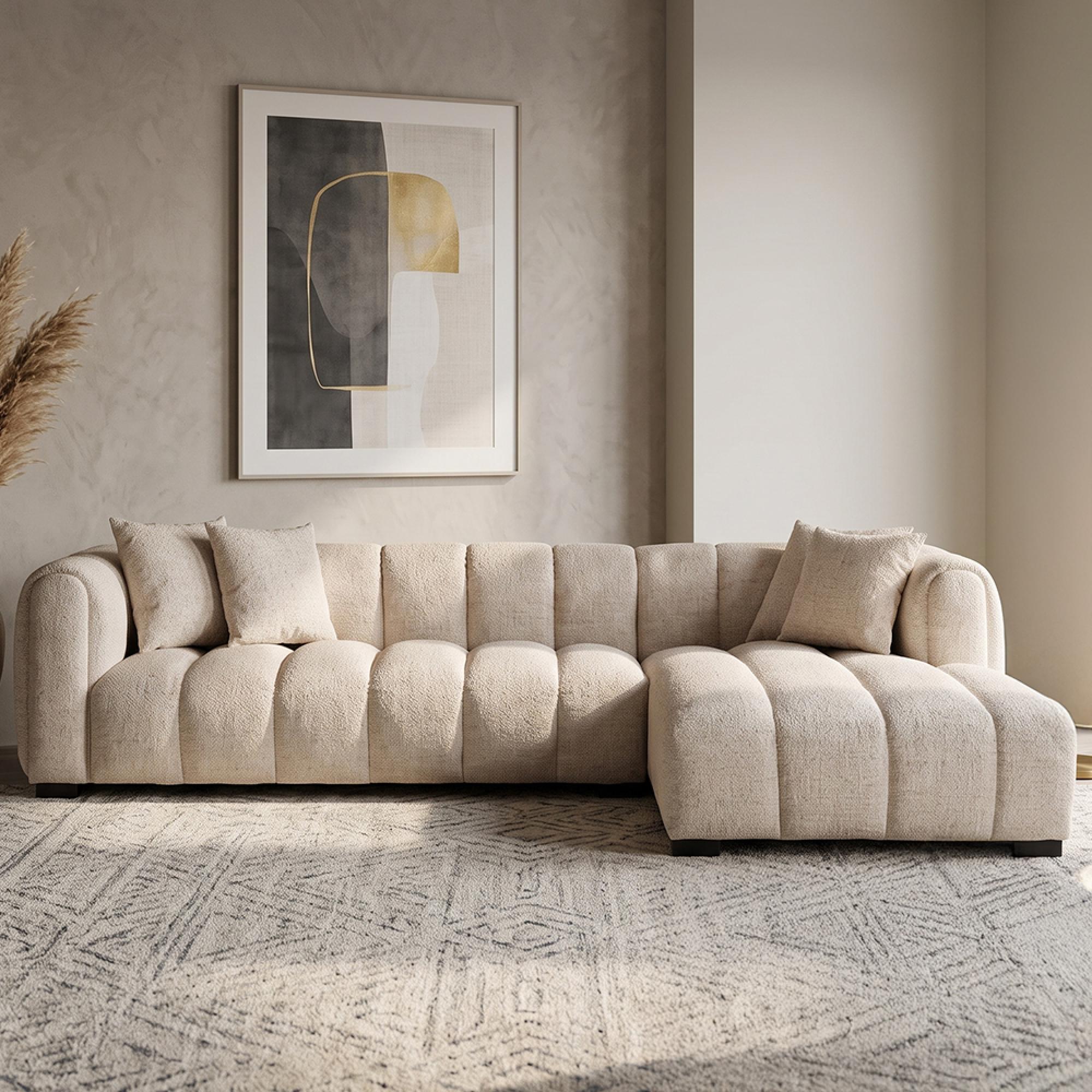 Novaro Sofa - Cream - Chaise - Fabric - RHF