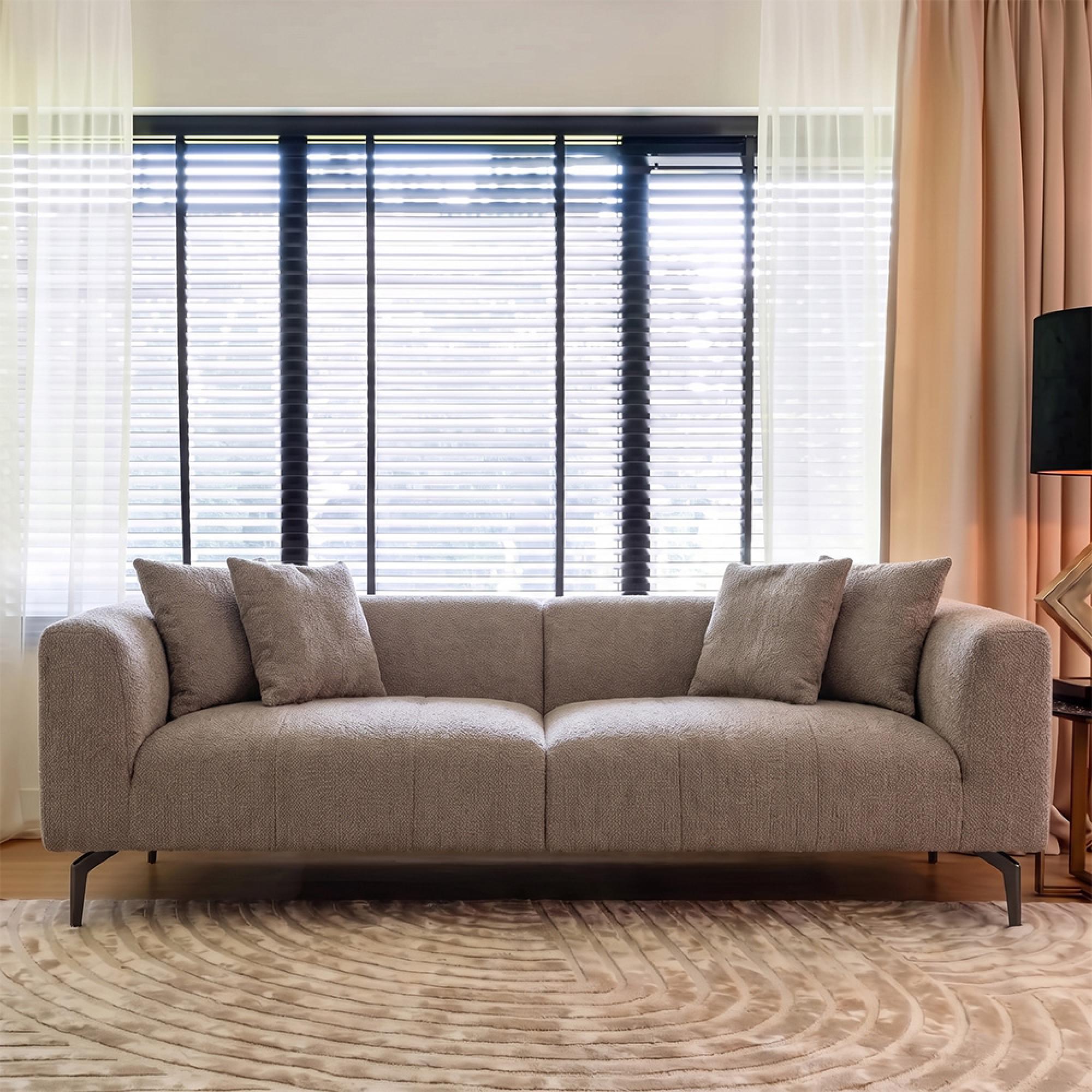 Hoxton Beige Fabric 4 Seater Sofa with Black Legs
