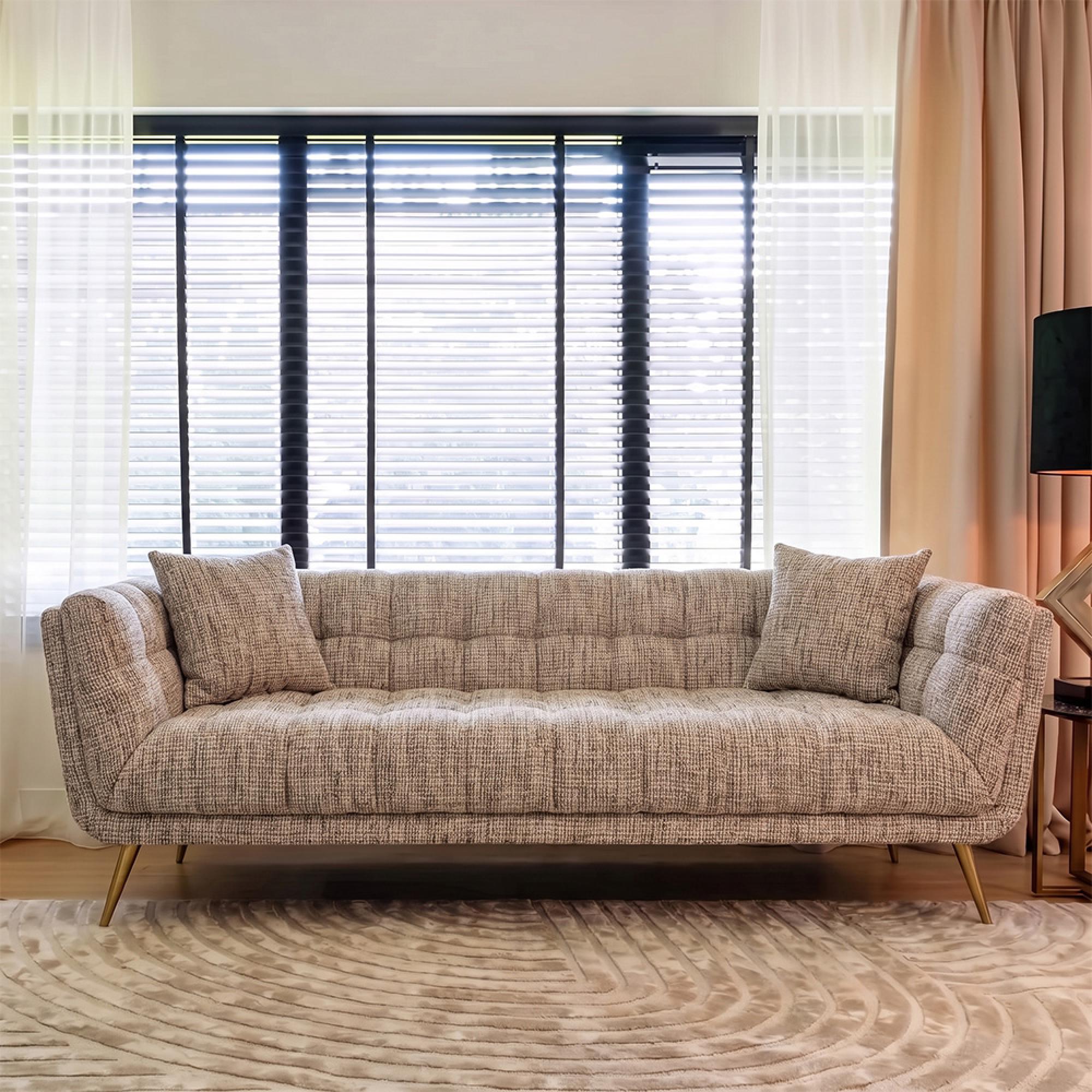 Huxley Beige Fabric 3 Seater Sofa with Brushed Gold Legs