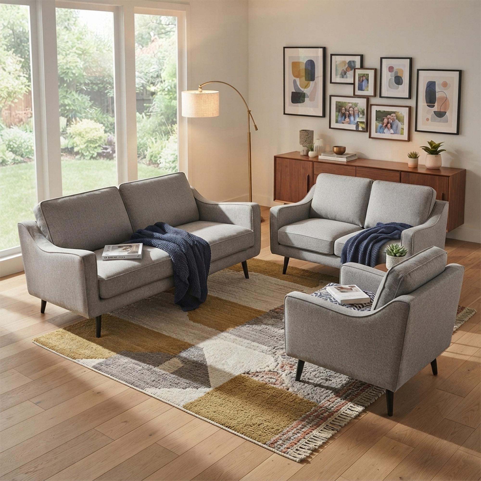 Daffy Sofa Suite - 2.5+2+1 Seater - Greige Linen - Fabric