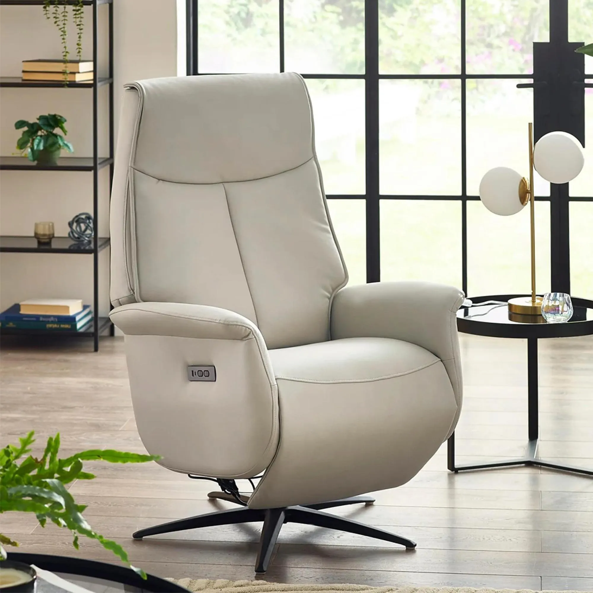 Sofia Dual Recliner Swivel Armchair - Grey and Black - Faux Leather and Metal