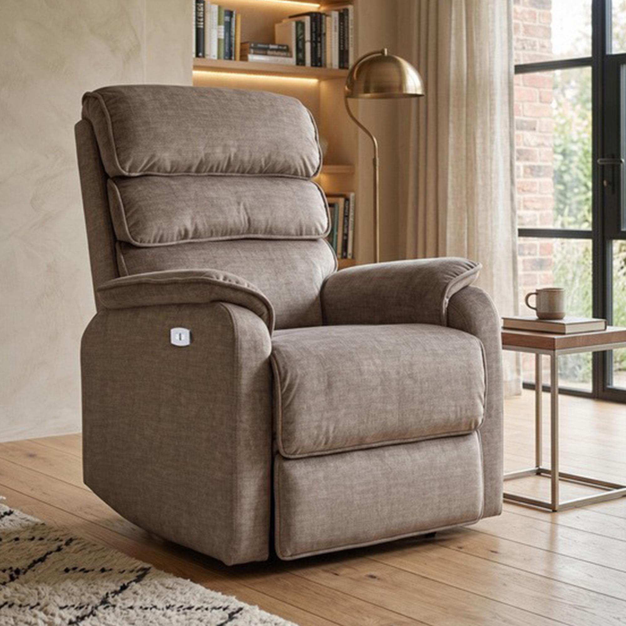 Savoy Electric Recliner Armchair - Taupe - Fabric