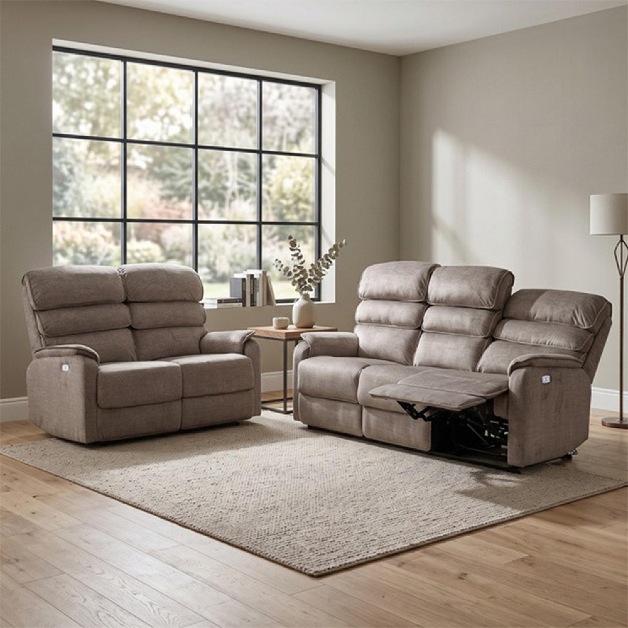 Savoy Electric Recliner Sofa Suite - 3+2 Seater - Taupe - Fabric