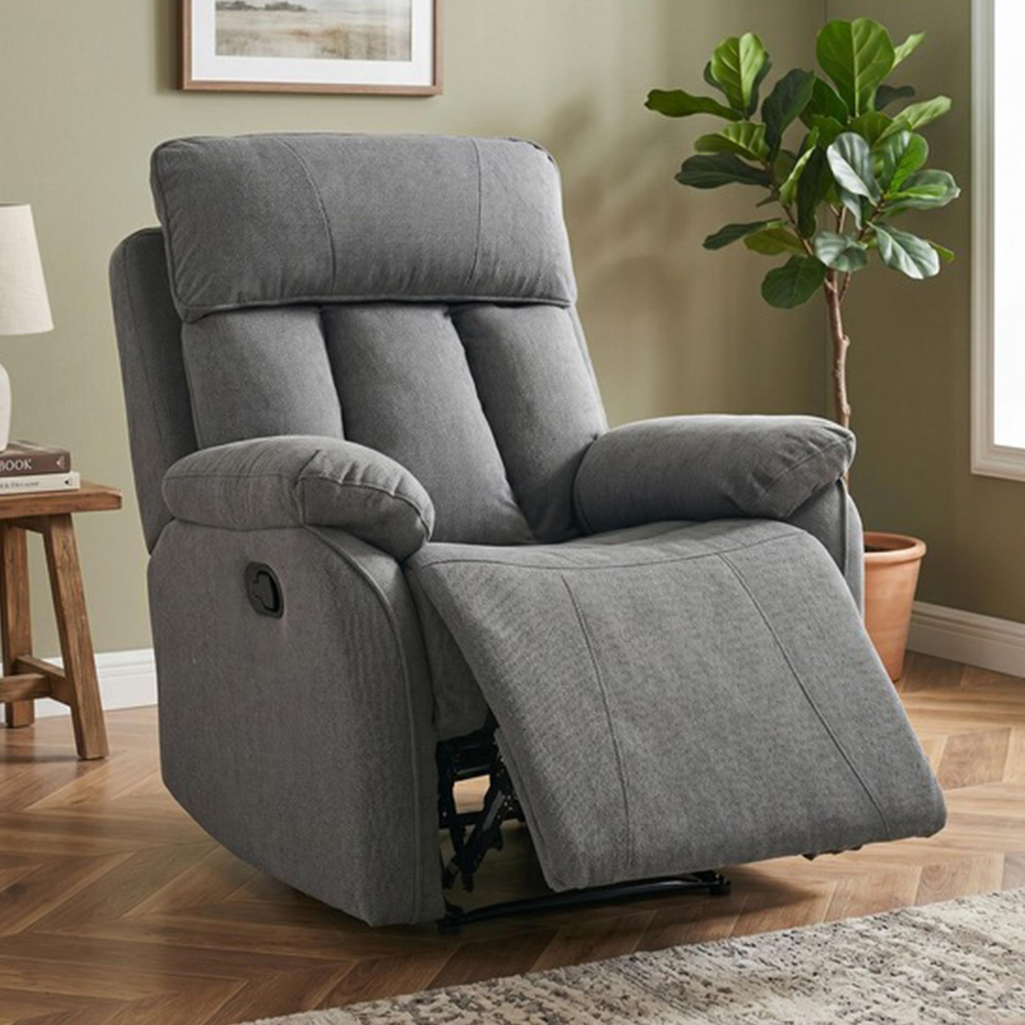 Belgrave Manual Recliner Armchair - Grey - Fabric
