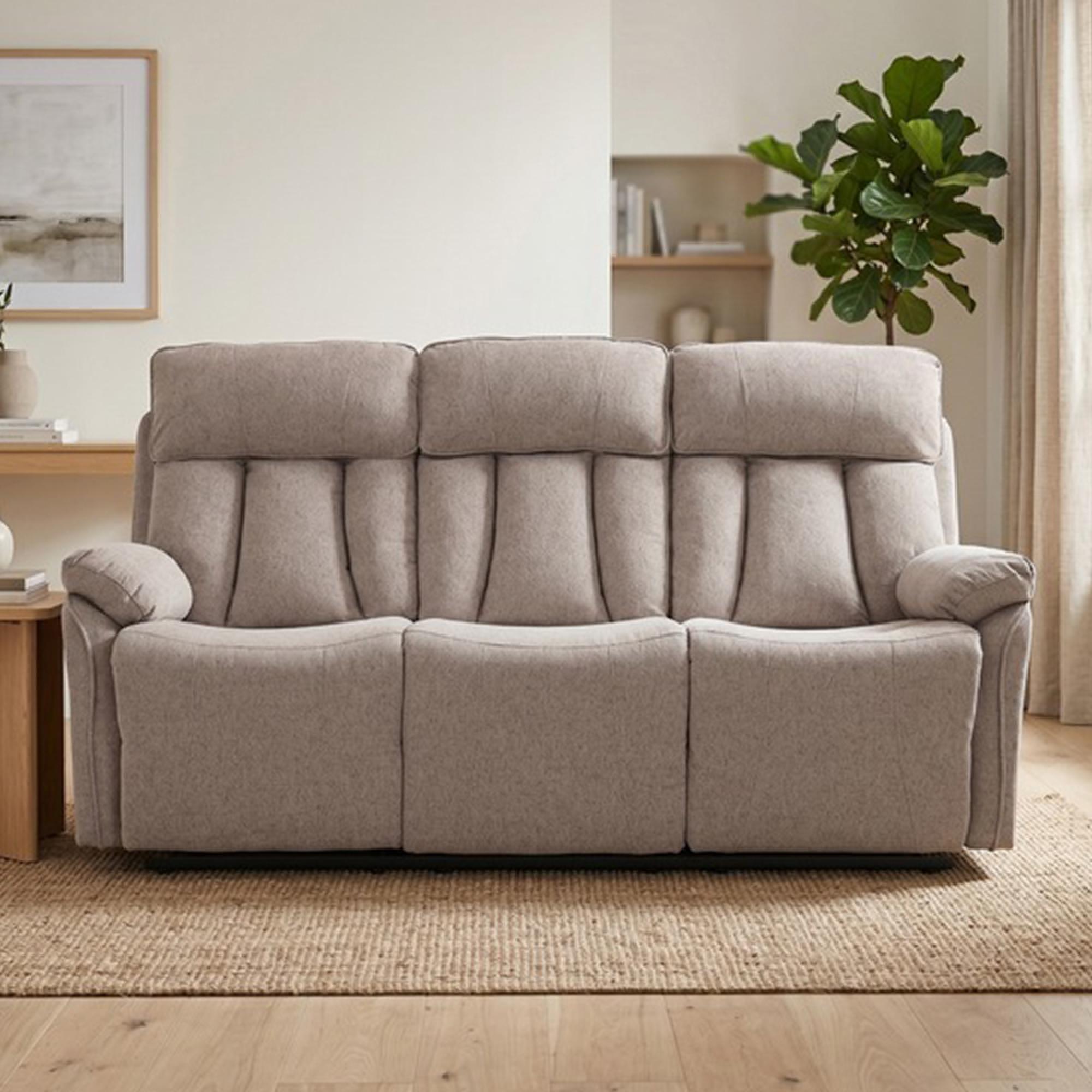 Belgrave Manual Recliner Sofa - 3 Seater - Oatmeal - Fabric