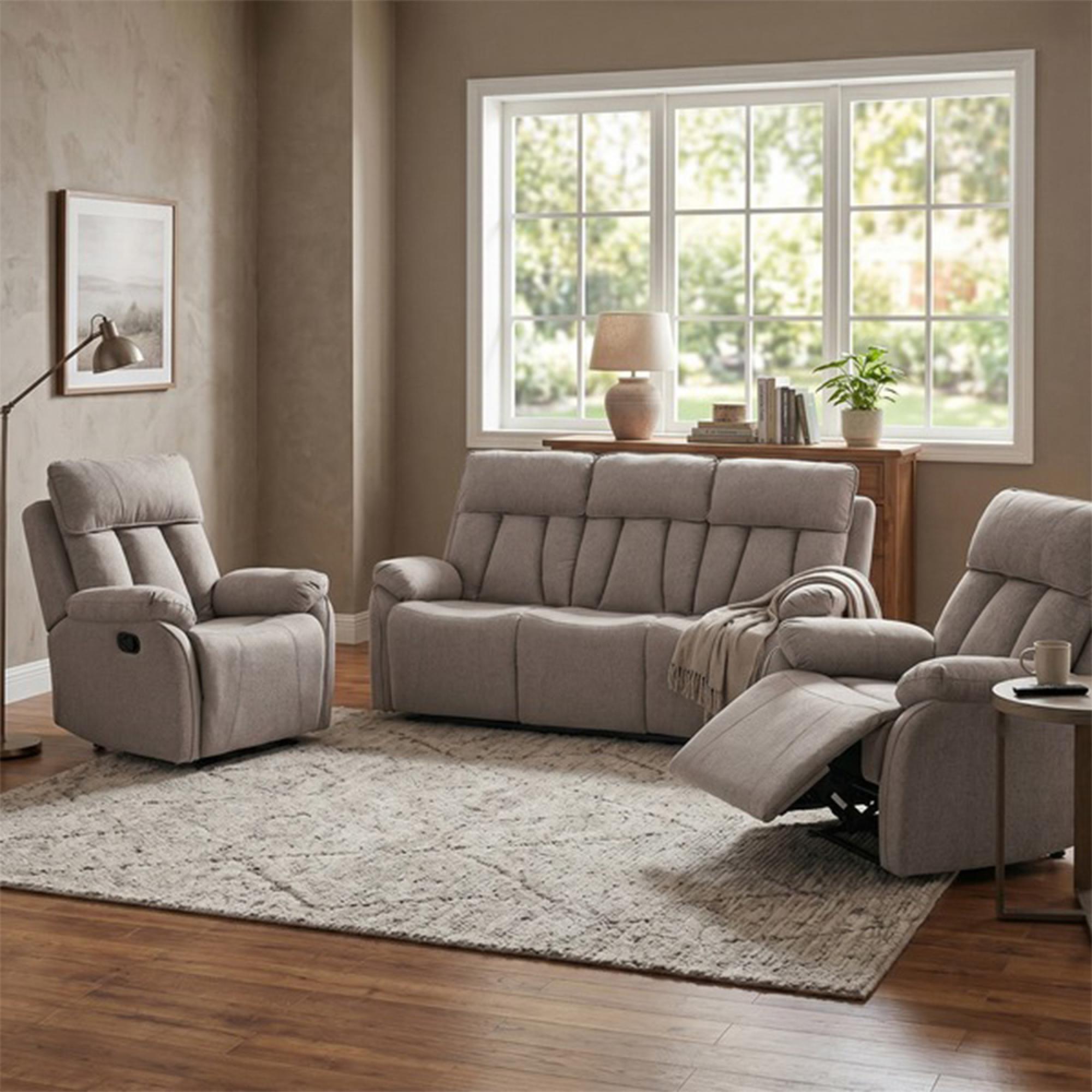 Belgrave Manual Recliner Sofa Suite - 3+1+1 Seater - Oatmeal - Fabric
