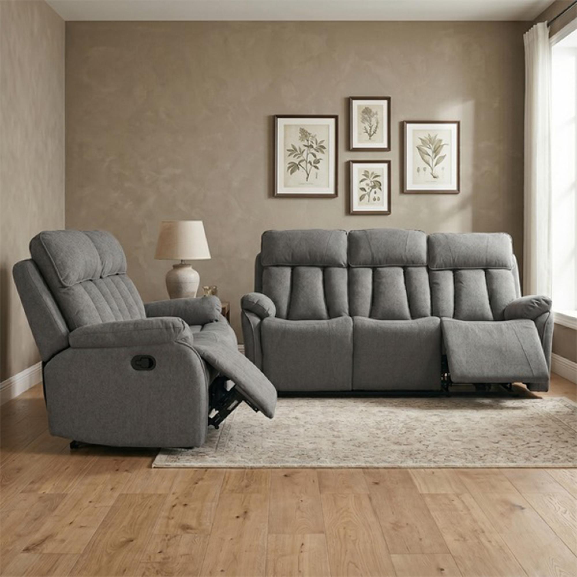 Belgrave Manual Recliner Sofa Suite - 3+2 Seater - Grey - Fabric