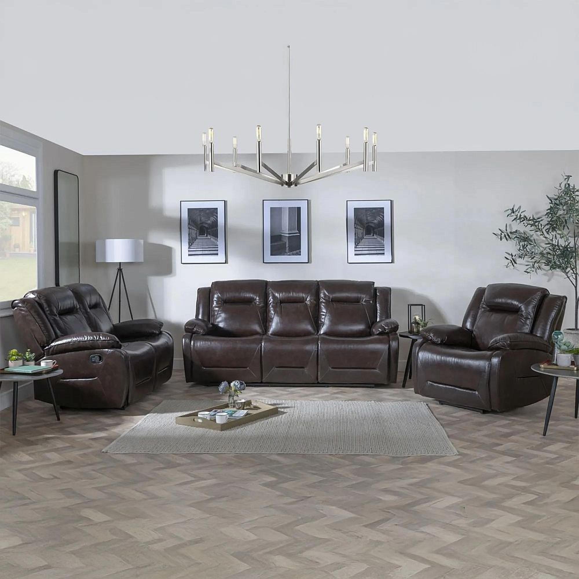 Athena Electric Recliner Sofa Set - Dark Brown Leather