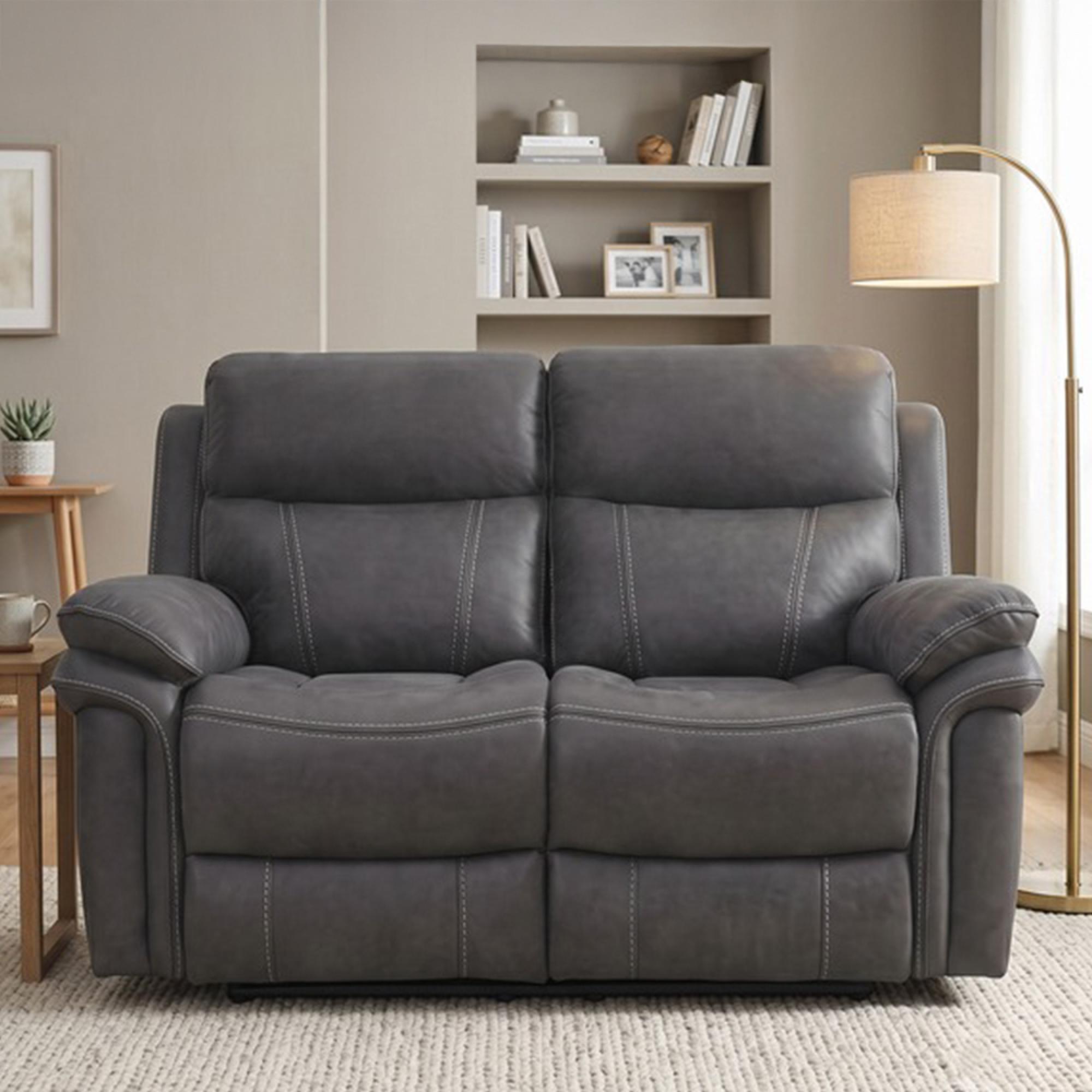 Richmond Electric Recliner Sofa - 2 Seater - Charcoal - Leather Look Fabric