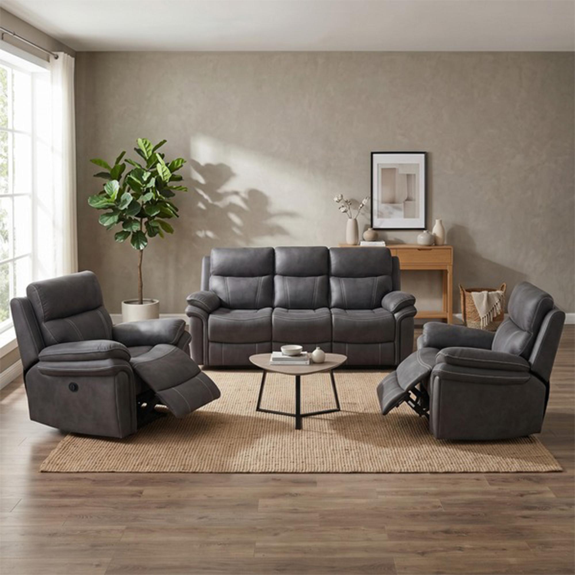 Richmond Electric Recliner Sofa Suite - 3+1+1 Seater - Charcoal - Leather Look Fabric