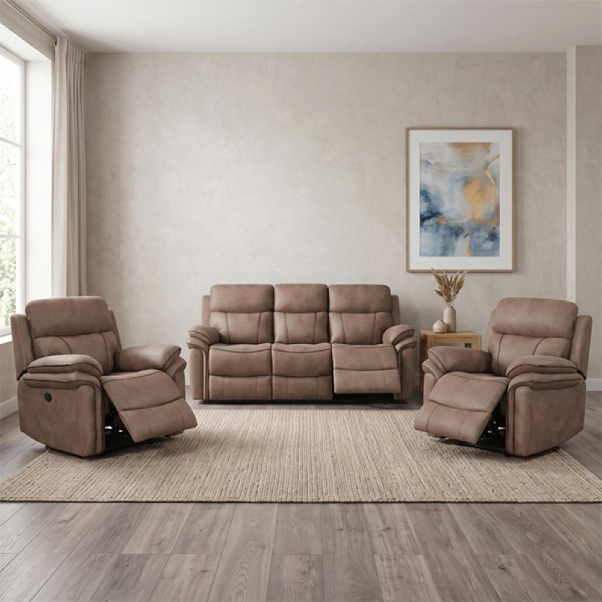 Richmond Electric Recliner Sofa Suite - 3+1+1 Seater - Sahara - Leather Look Fabric