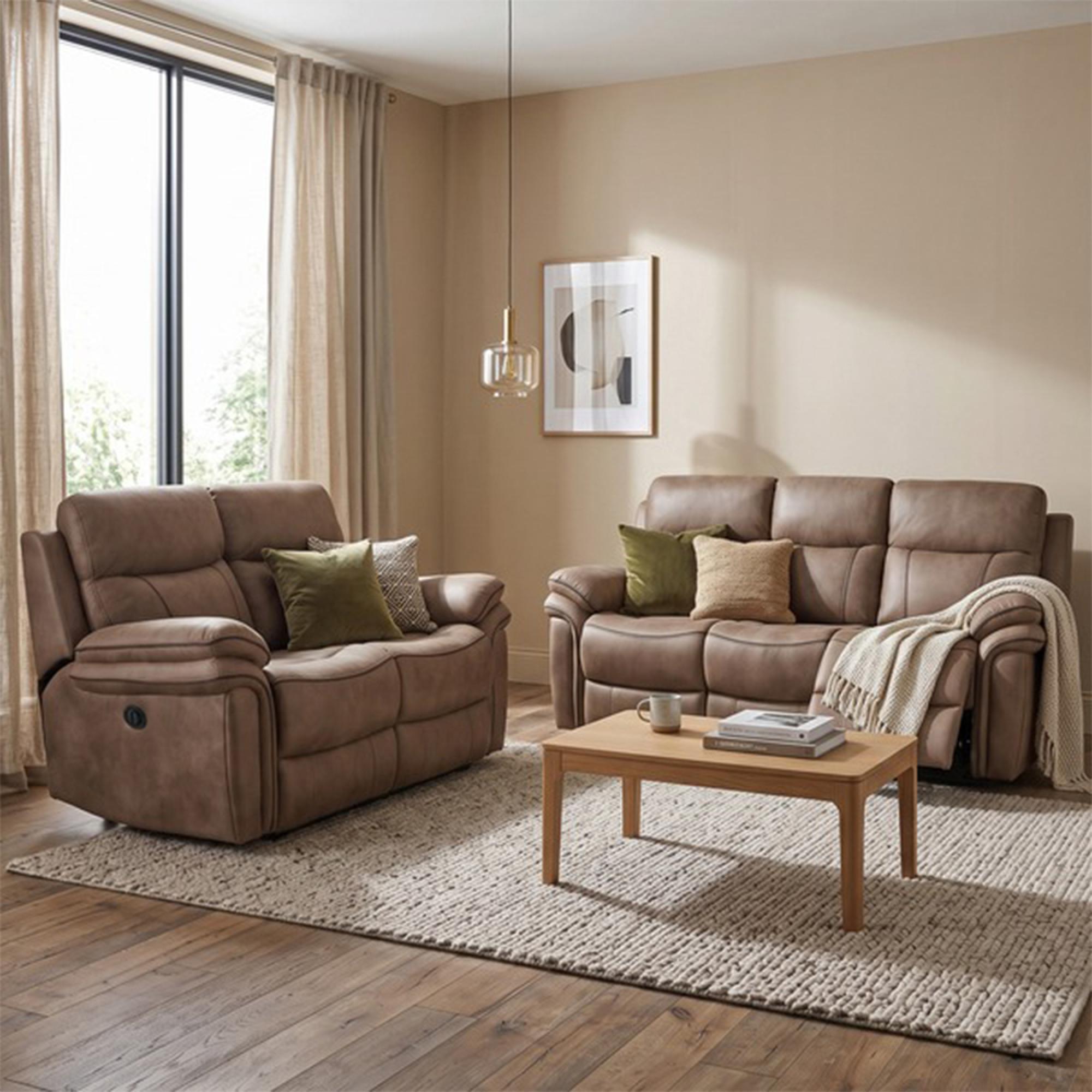 Richmond Electric Recliner Sofa Suite - 3+2 Seater - Sahara - Leather Look Fabric