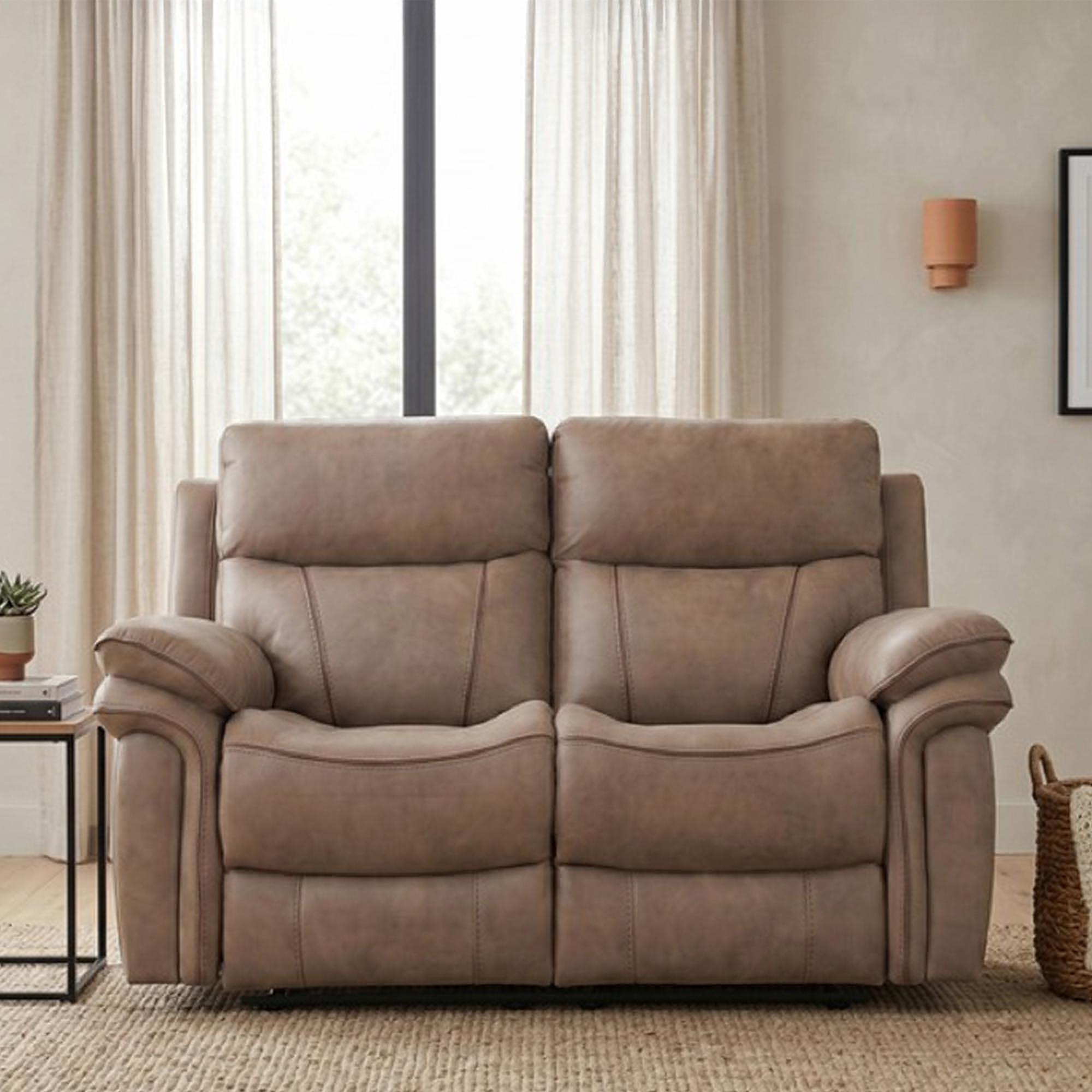 Richmond Manual Recliner Sofa - 2 Seater - Sahara - Leather Look Fabric