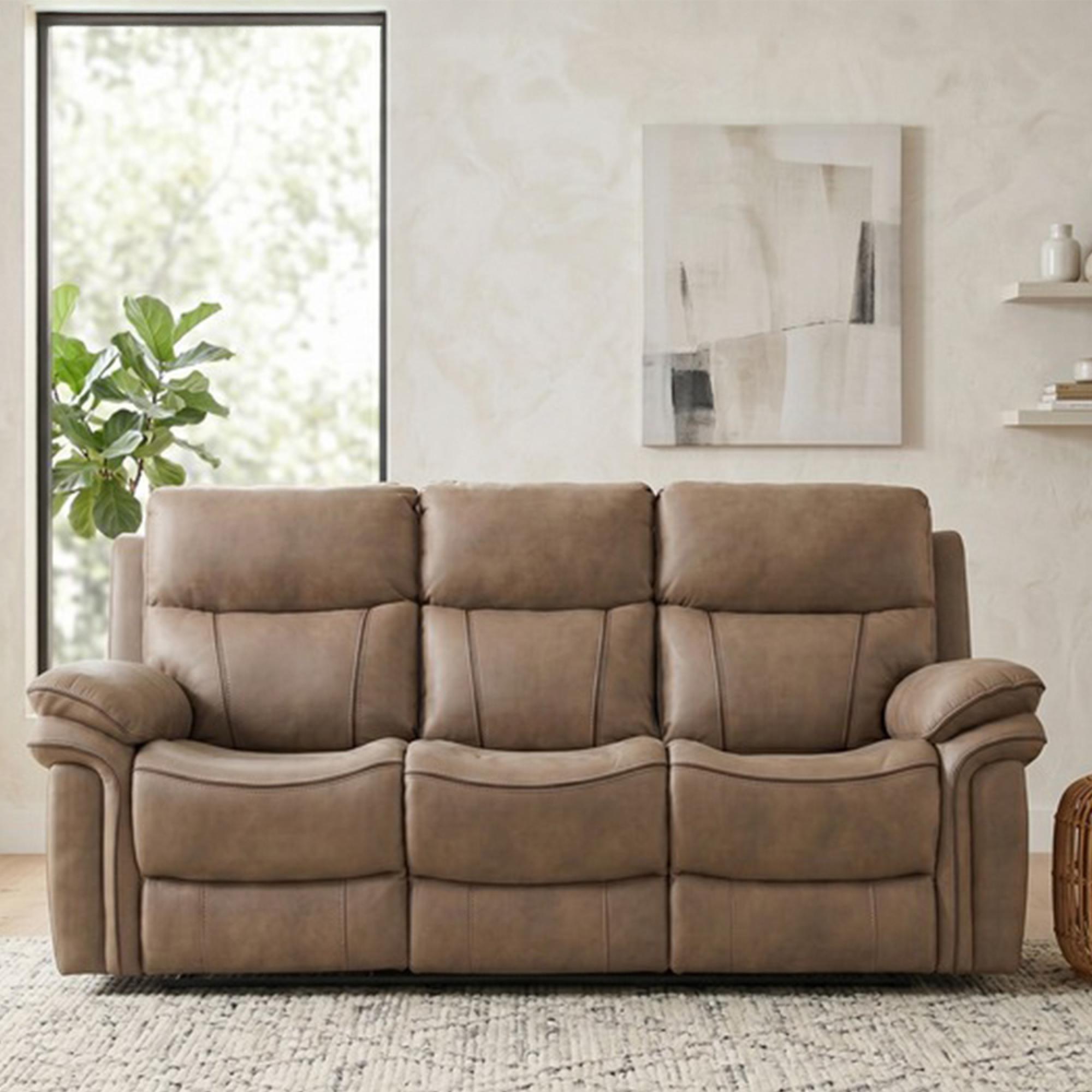 Richmond Manual Recliner Sofa - 3 Seater - Sahara - Leather Look Fabric