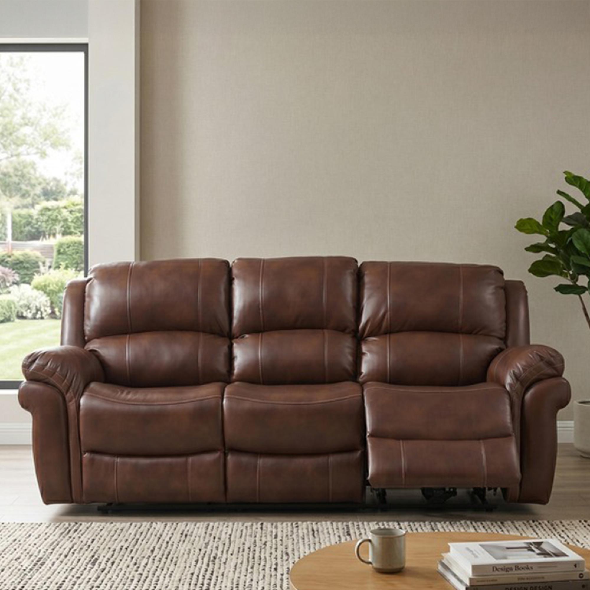 Farnham Power Electric Recliner Sofa - 3 Seater - Tan - Leather