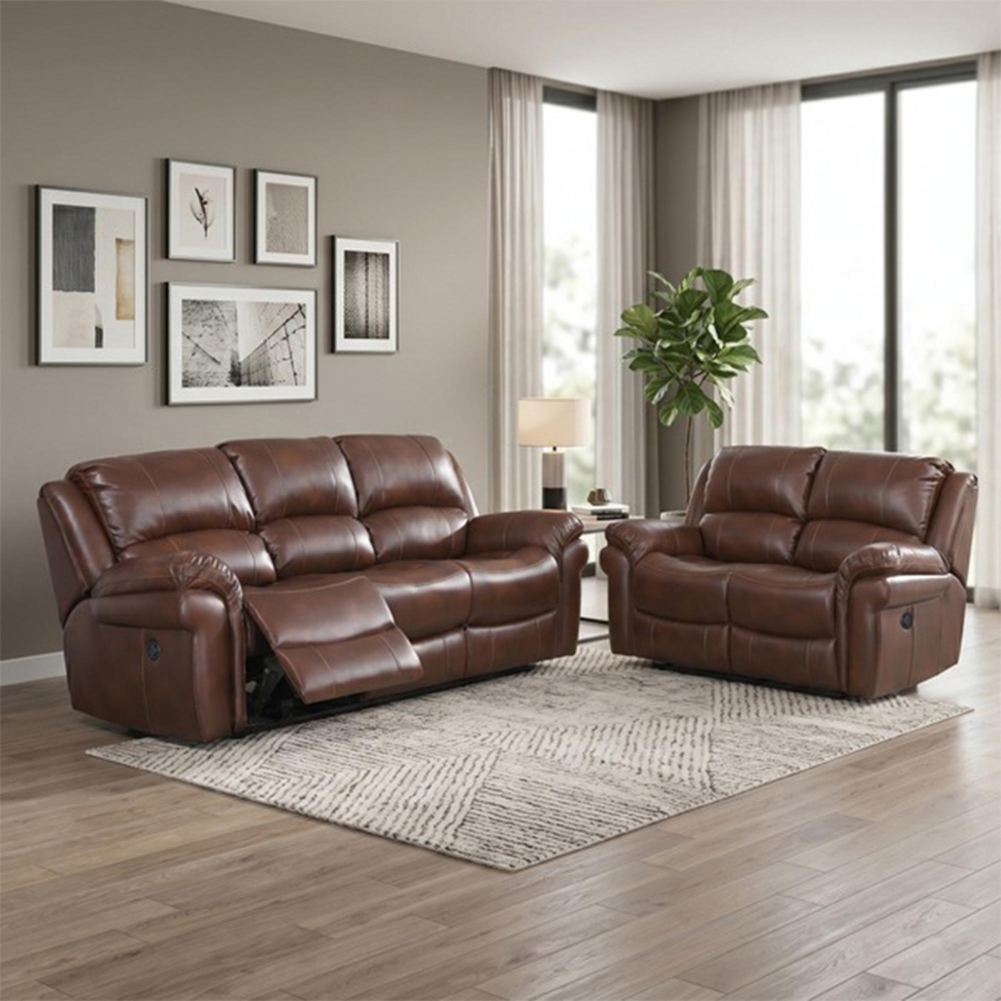 Farnham Power Electric Recliner Sofa Suite - 3+2 Seater - Tan - Leather