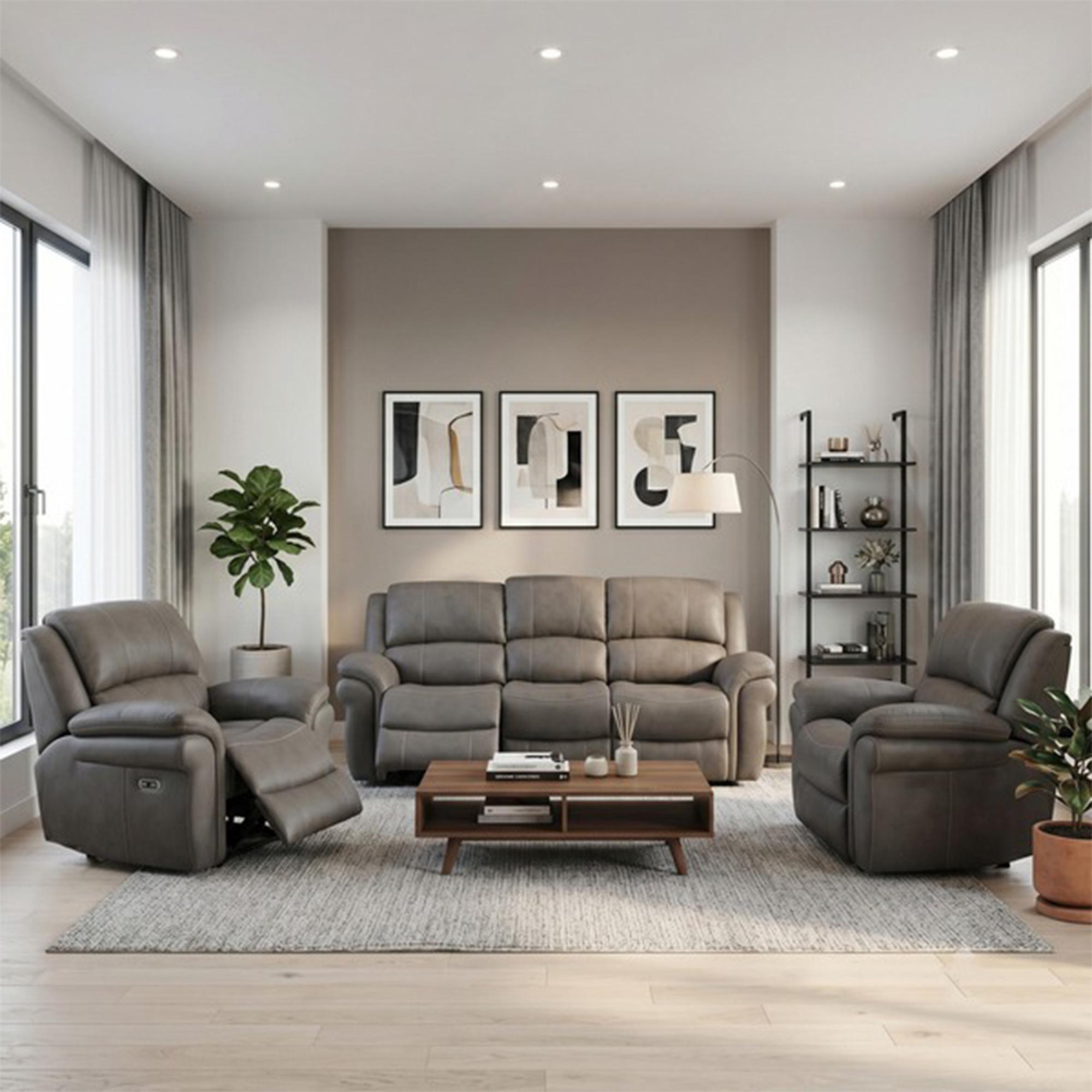 Farnham Ultra Electric Recliner Sofa Suite - 3+1+1 Seater - Grey - Fabric