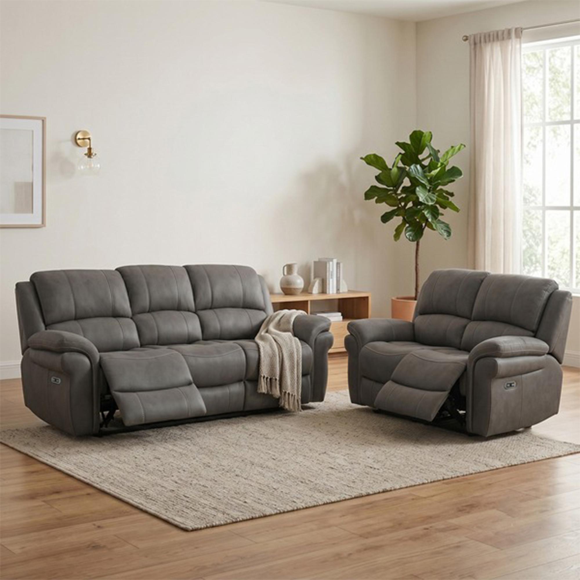 Farnham Ultra Electric Recliner Sofa Suite - 3+2 Seater - Grey - Fabric