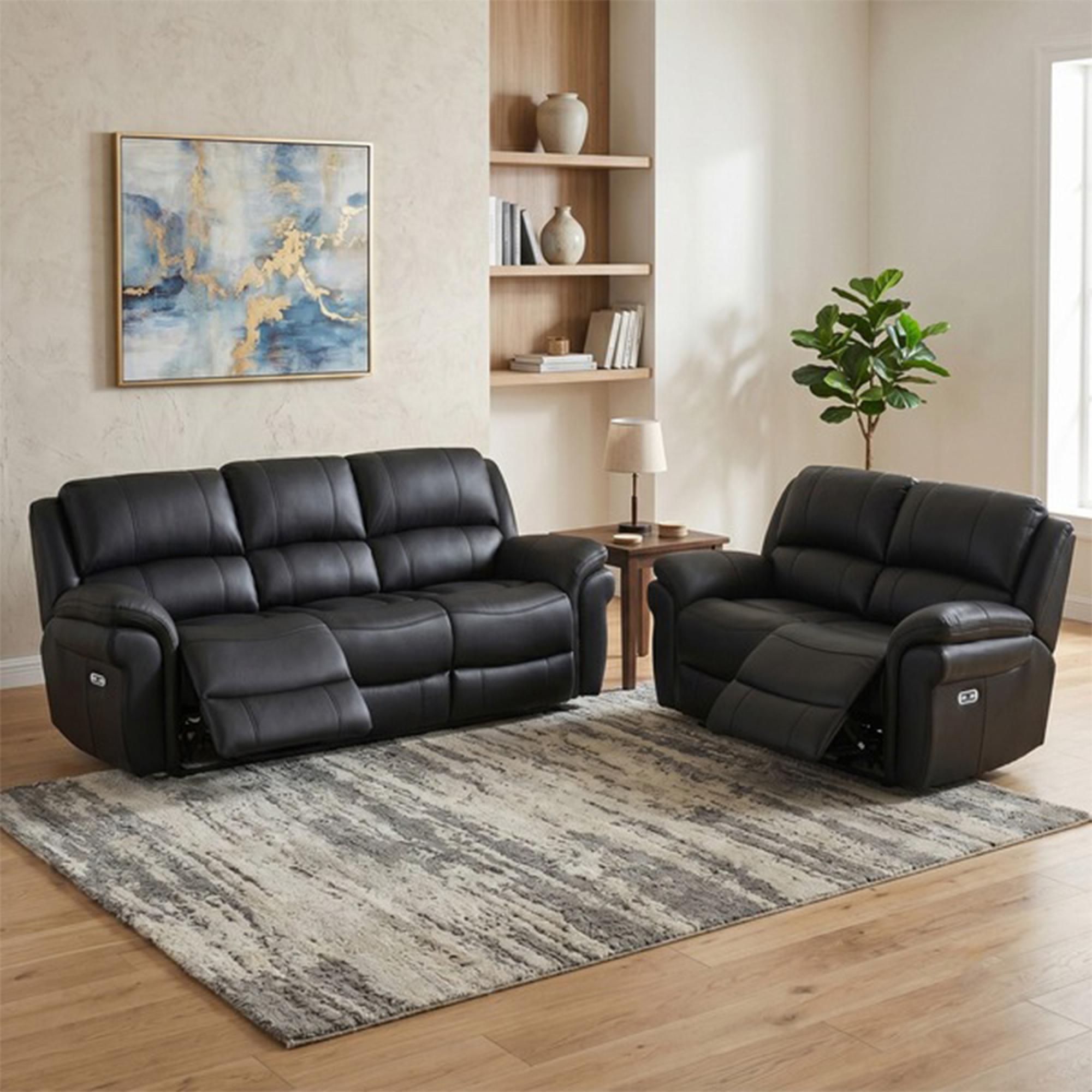 Farnham Ultra Electric Recliner Sofa Suite - 3+2 Seater - Black - Fabric