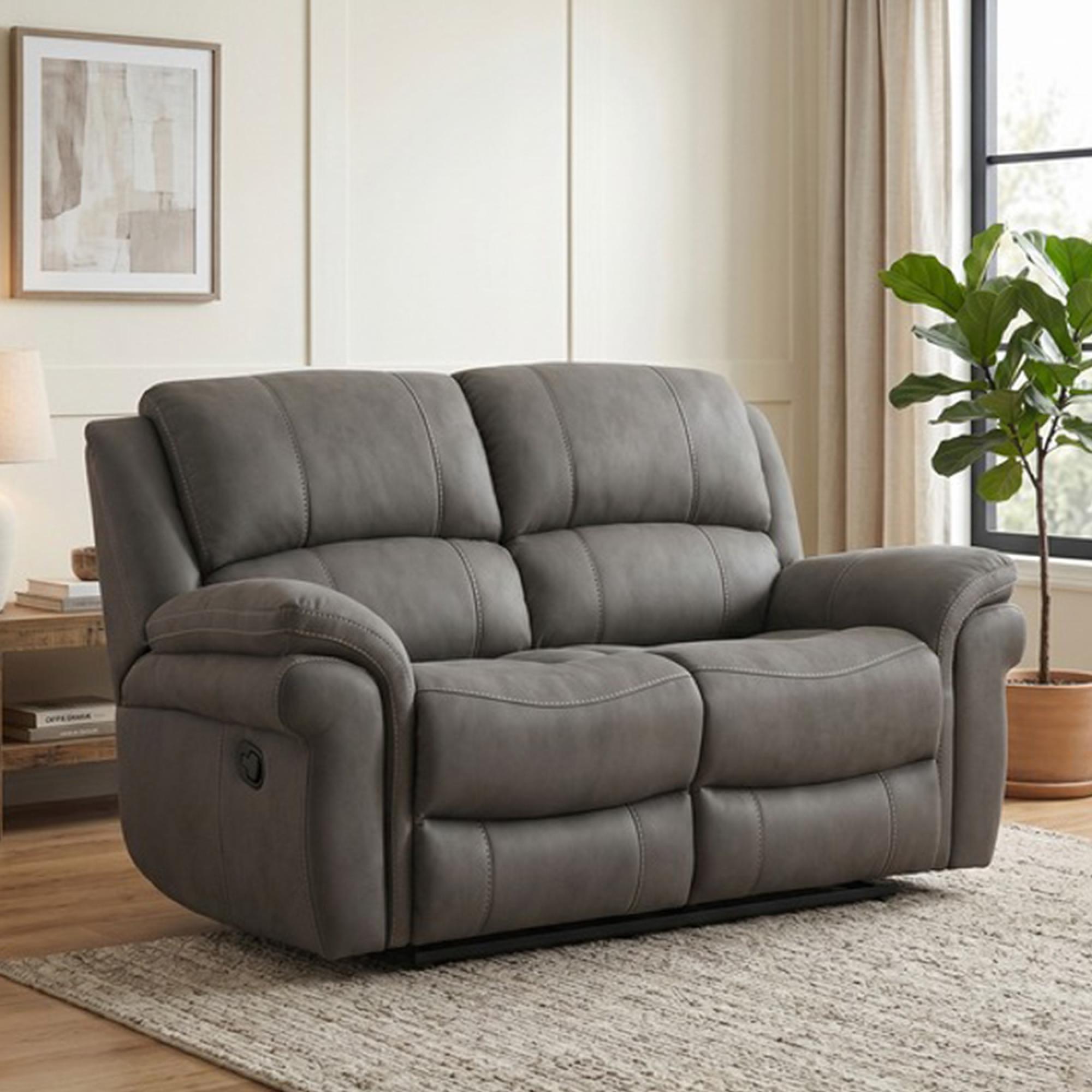 Farnham Ultra Manual Recliner Sofa - 2 Seater - Grey - Fabric