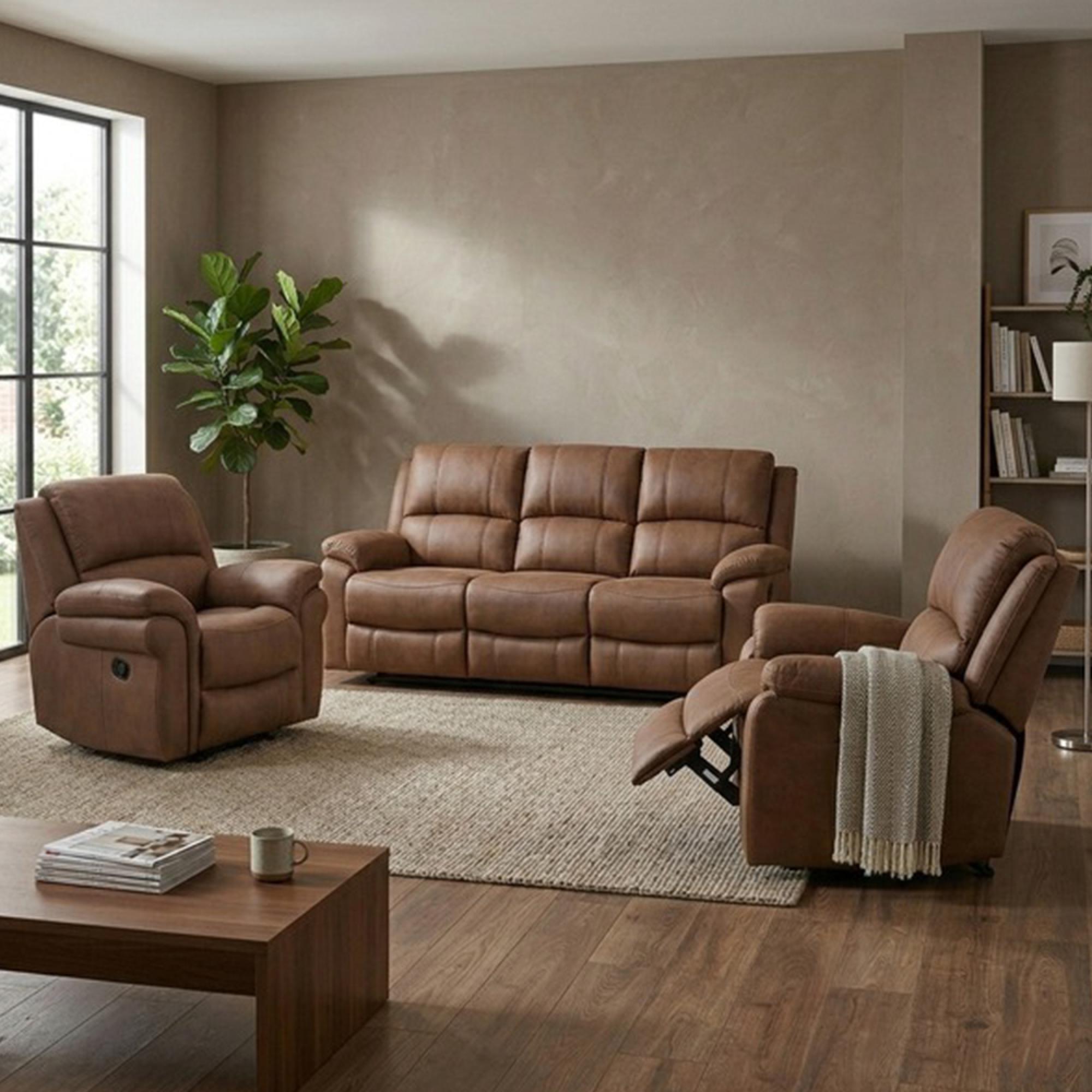 Farnham Ultra Manual Recliner Sofa Suite - 3+1+1 Seater - Tan - Fabric