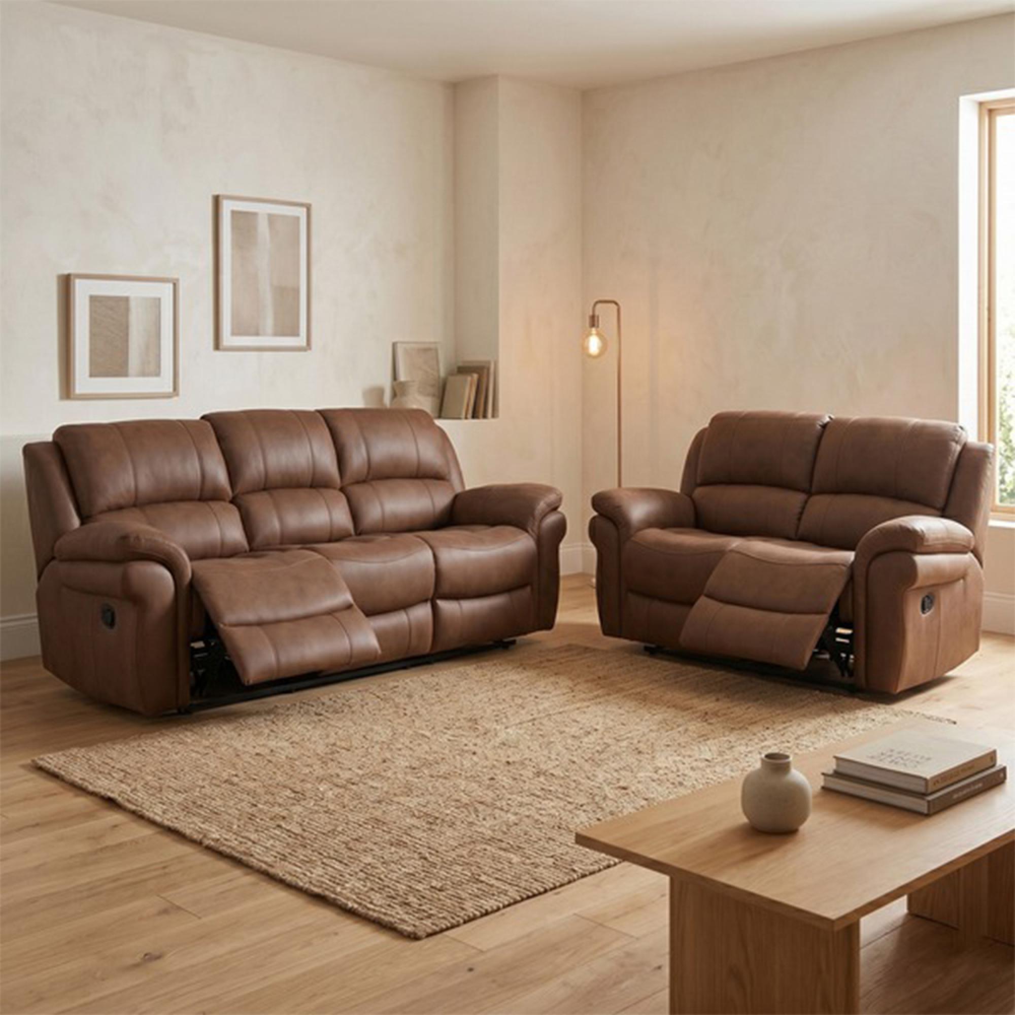 Farnham Ultra Manual Recliner Sofa Suite - 3+2 Seater - Tan - Fabric