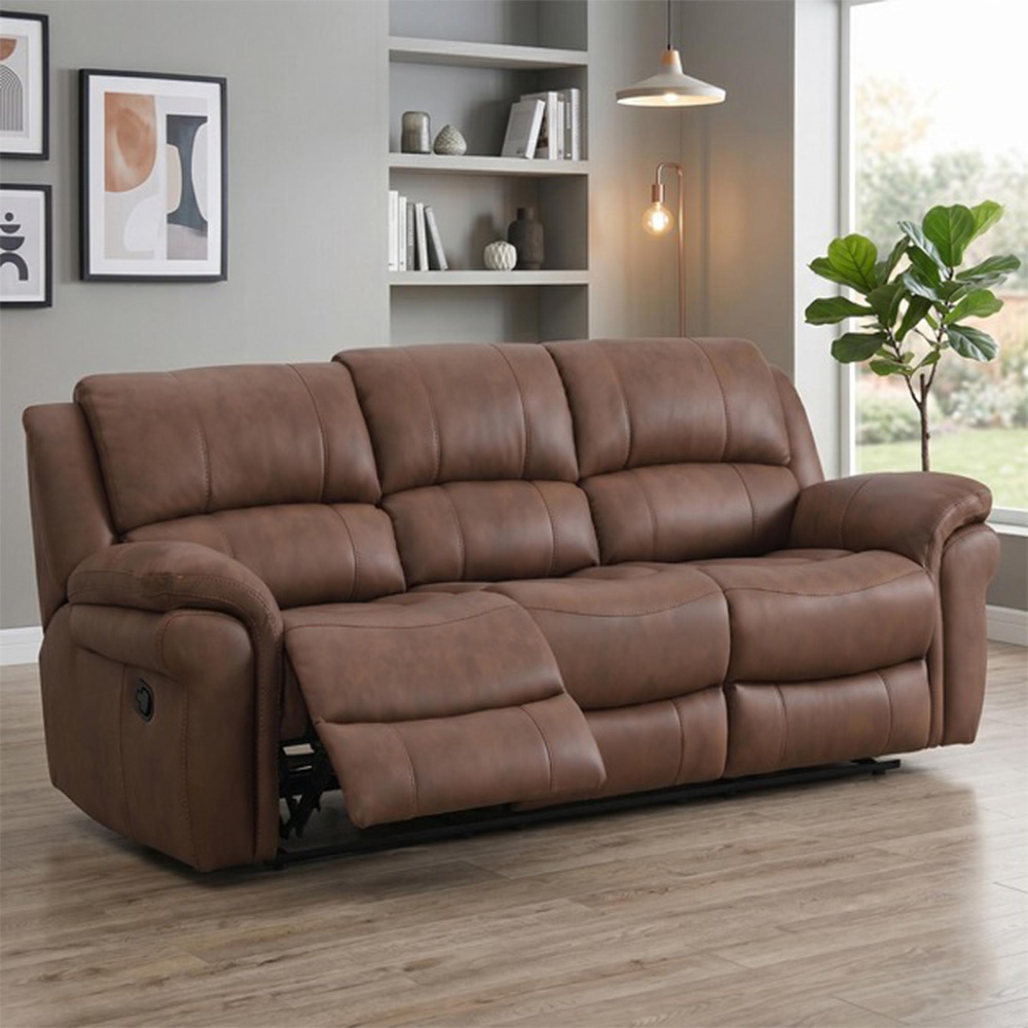 Farnham Ultra Manual Recliner Sofa - 3 Seater - Tan - Fabric