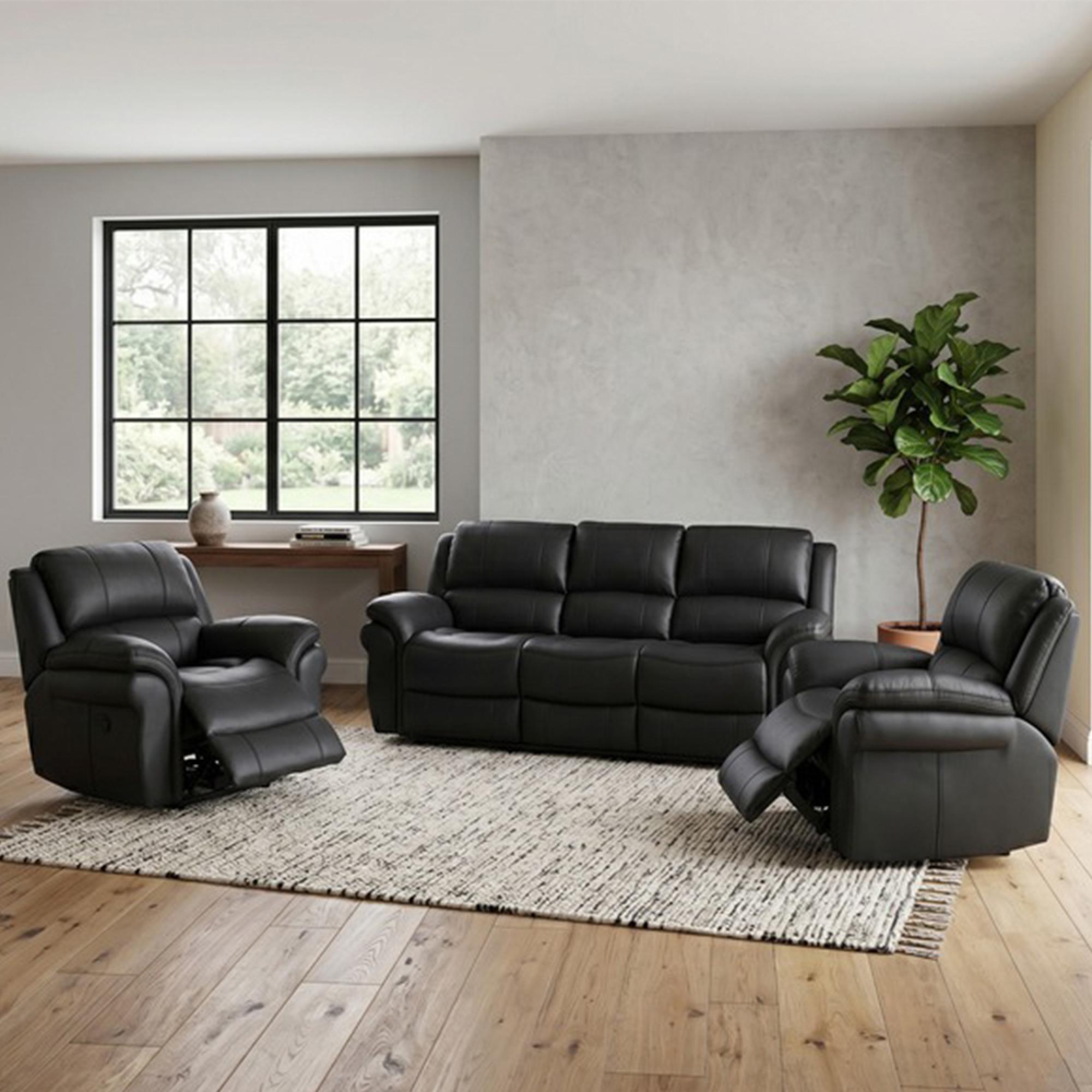 Farnham Ultra Manual Recliner Sofa Suite - 3+1+1 Seater - Black - Fabric
