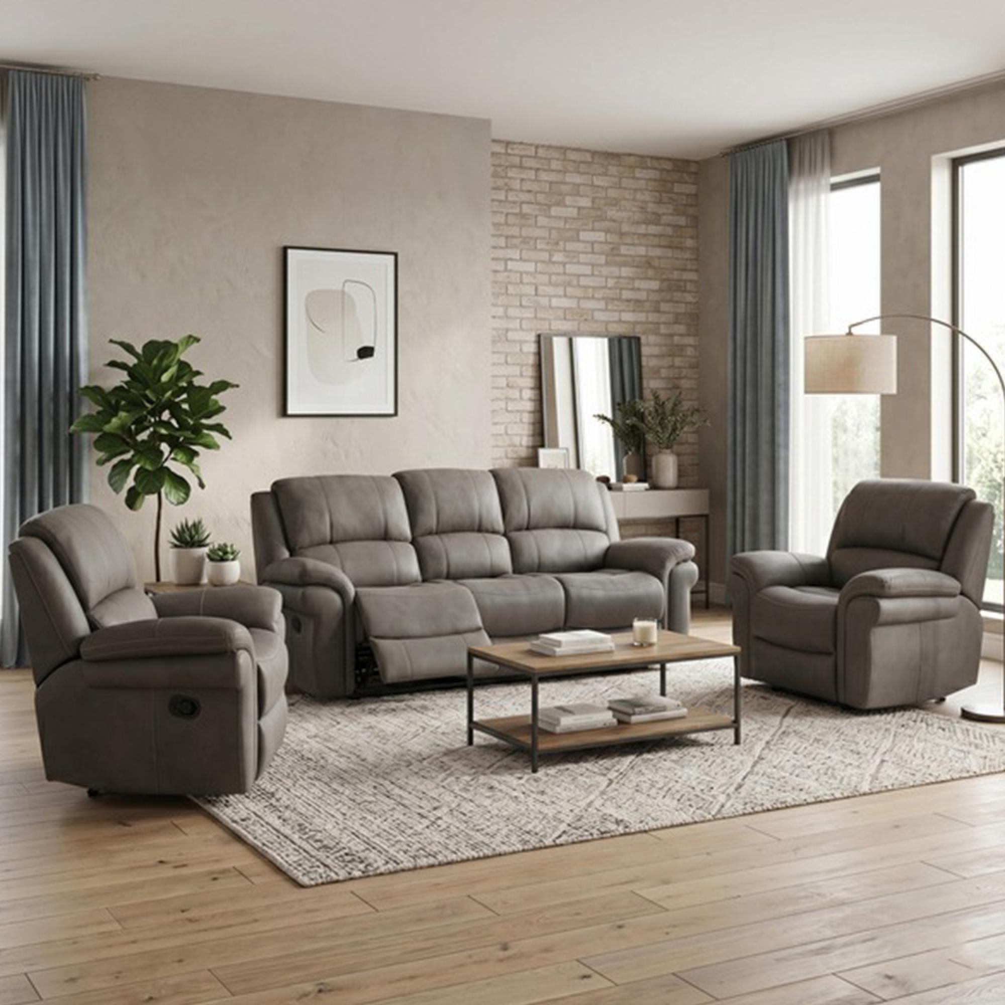 Farnham Ultra Manual Recliner Sofa Suite - 3+1+1 Seater - Grey - Fabric