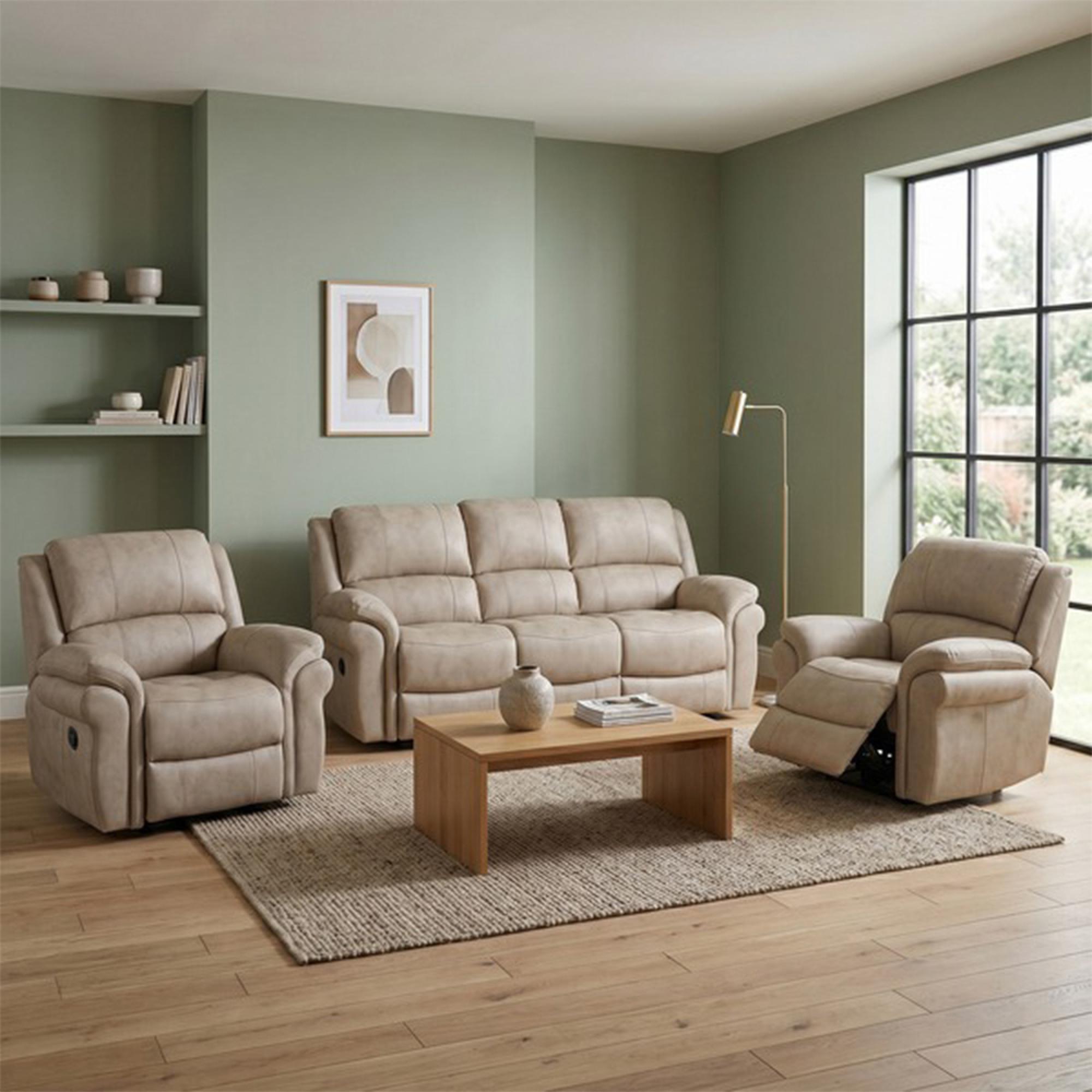 Farnham Ultra Manual Recliner Sofa Suite - 3+1+1 Seater - Stone - Fabric