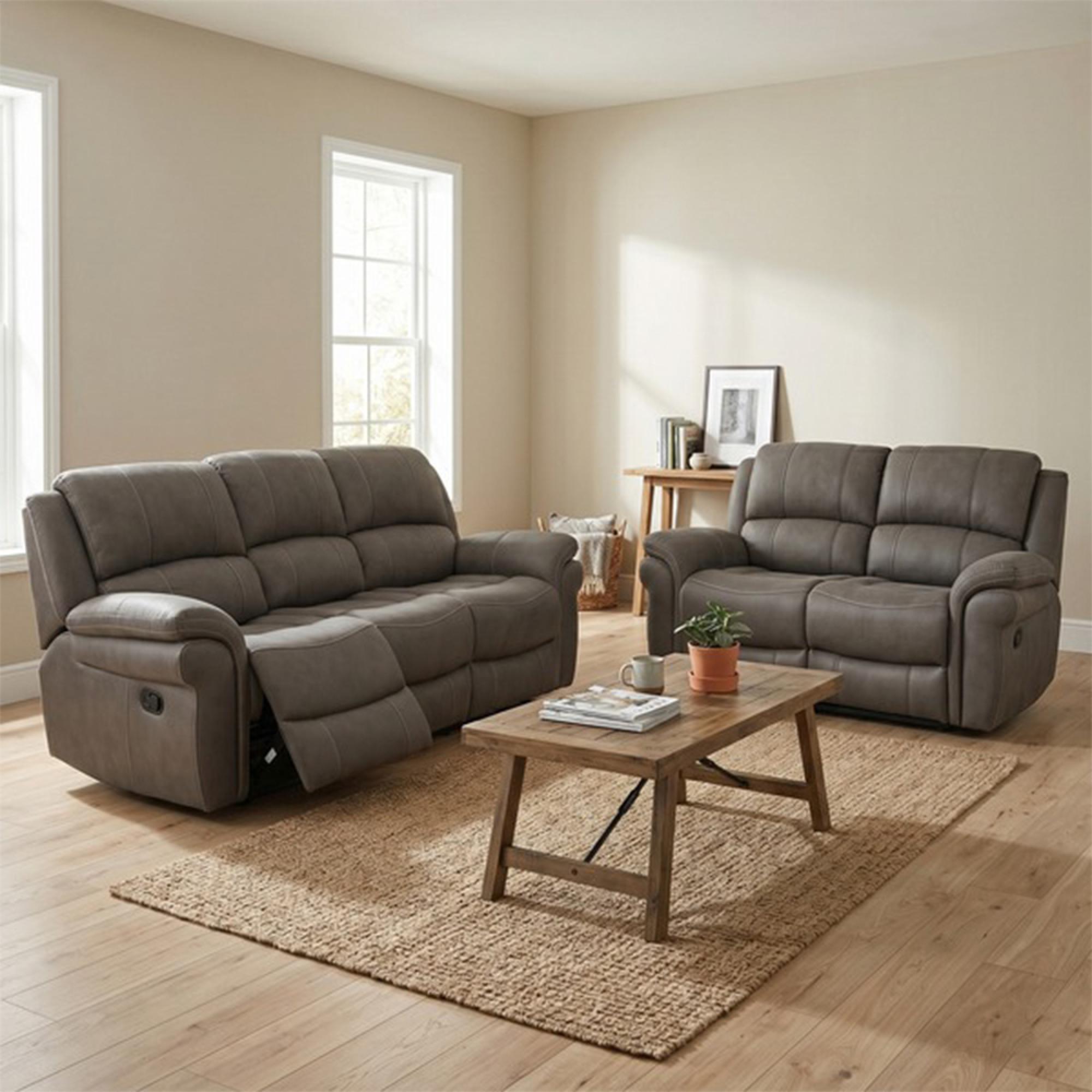 Farnham Ultra Manual Recliner Sofa Suite - 3+2 Seater - Grey - Fabric