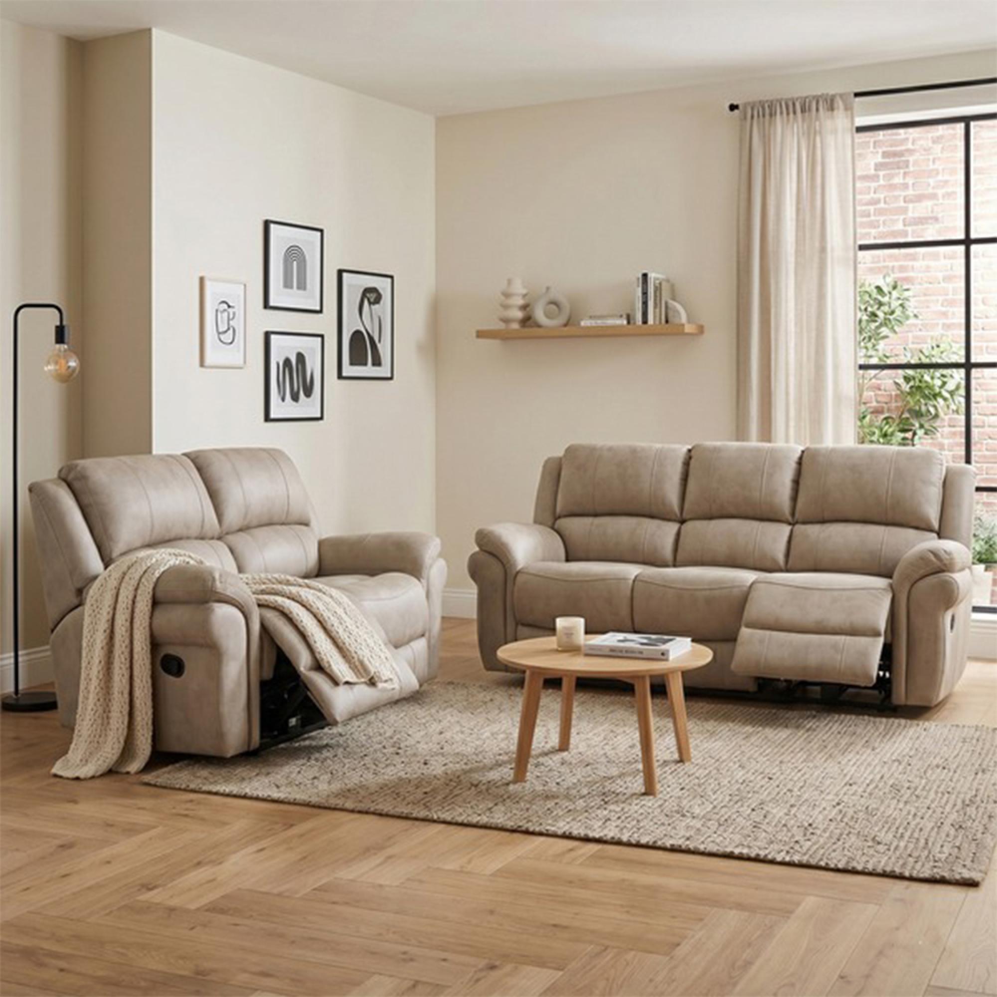 Farnham Ultra Manual Recliner Sofa Suite - 3+2 Seater - Stone - Fabric
