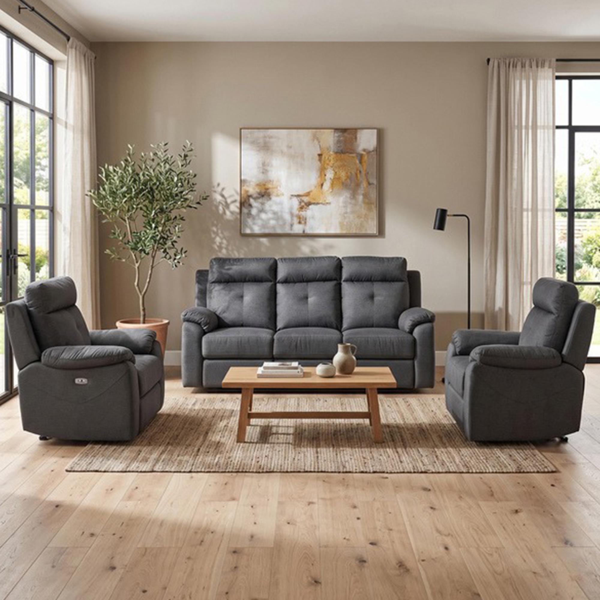 Palermo Electric Recliner Sofa - 3+1+1 Seater - Anthracite - Fabric