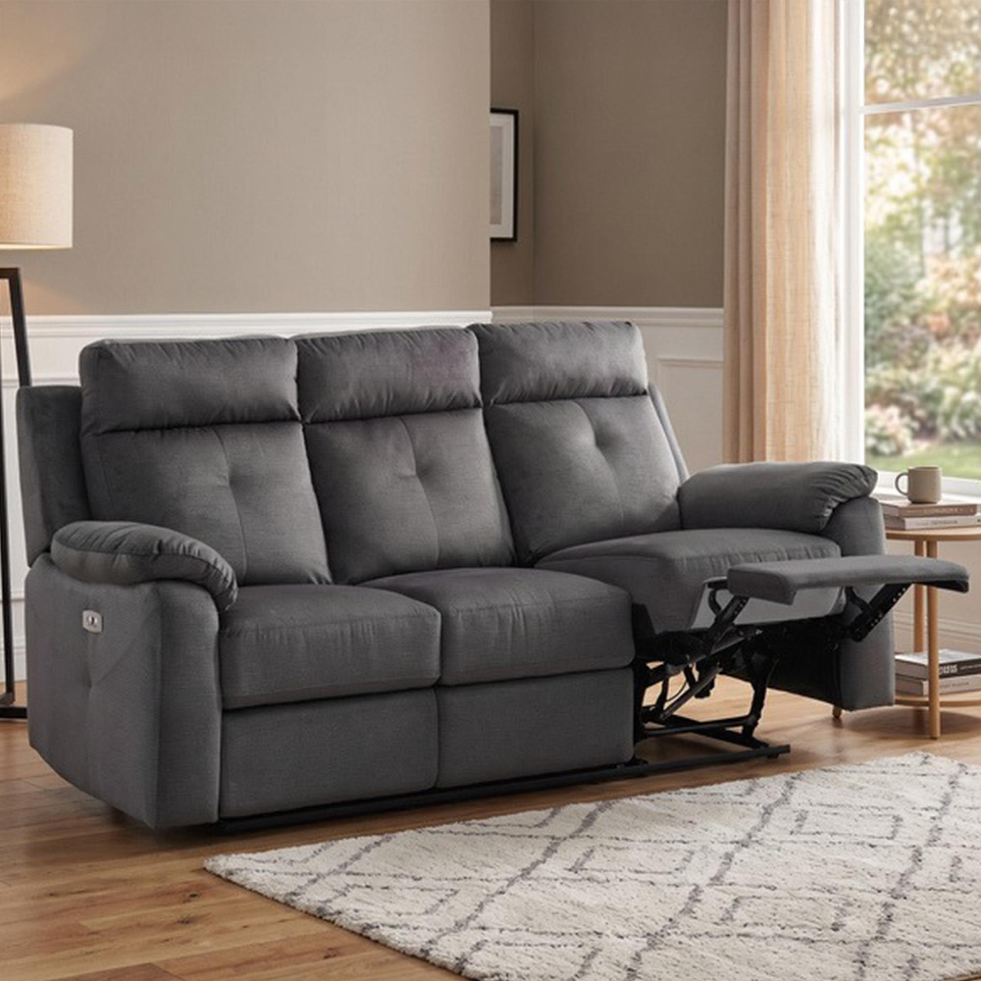 Palermo Electric Recliner Sofa - 3 Seater - Anthracite - Fabric