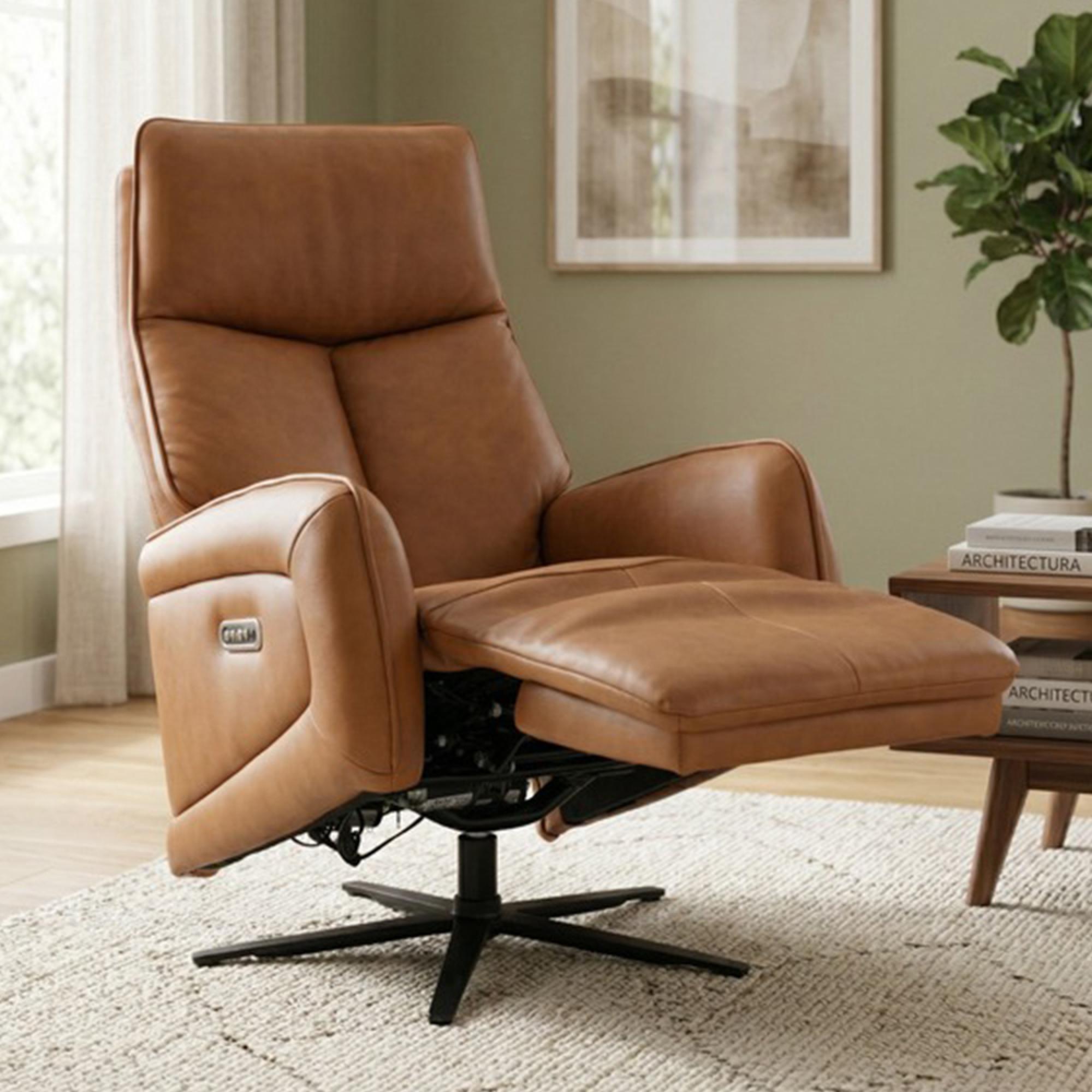 Prestige Swivel Recliner Armchair - Triple Motor - Camel - Leather