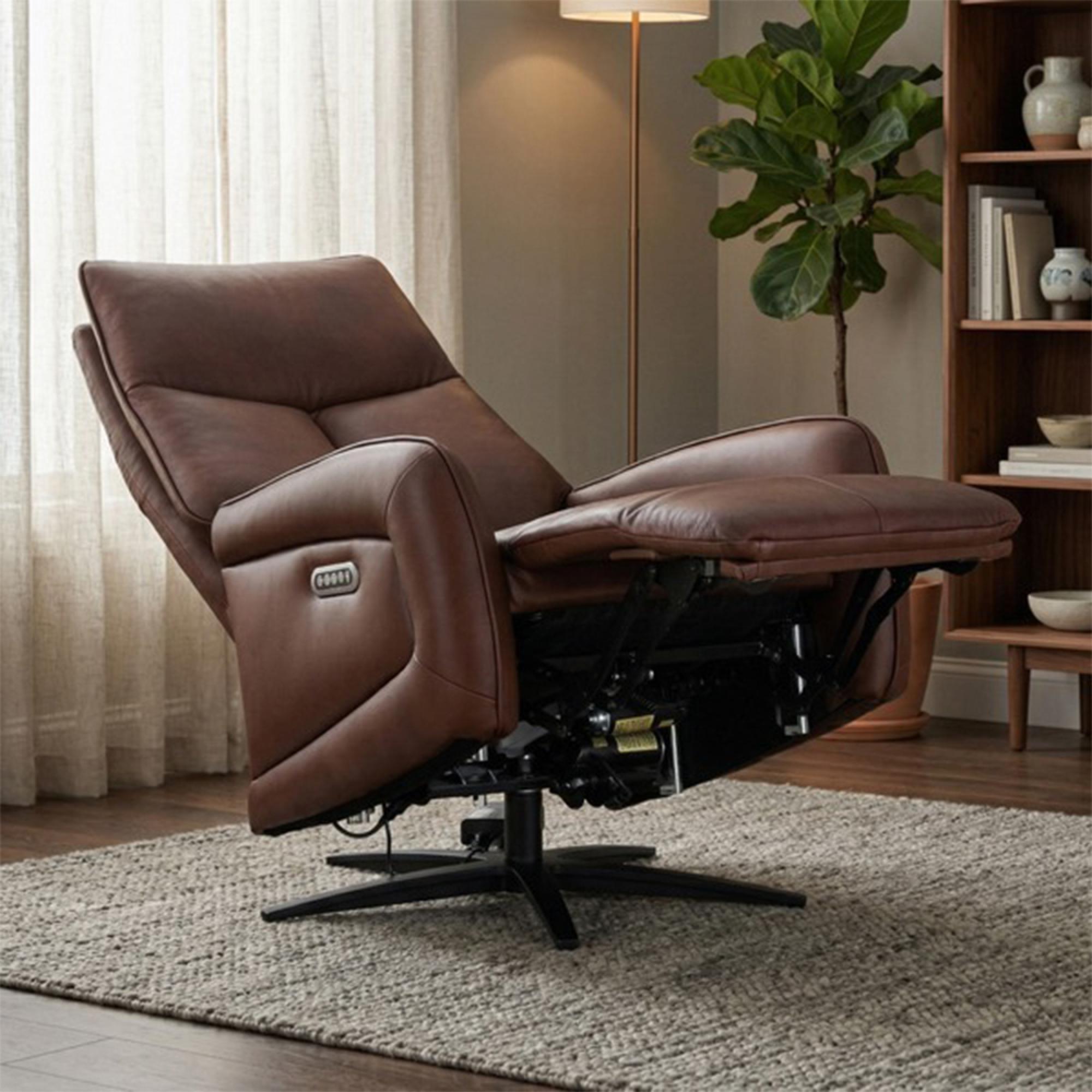 Prestige Swivel Recliner Armchair - Triple Motor - Dark Brown - Leather