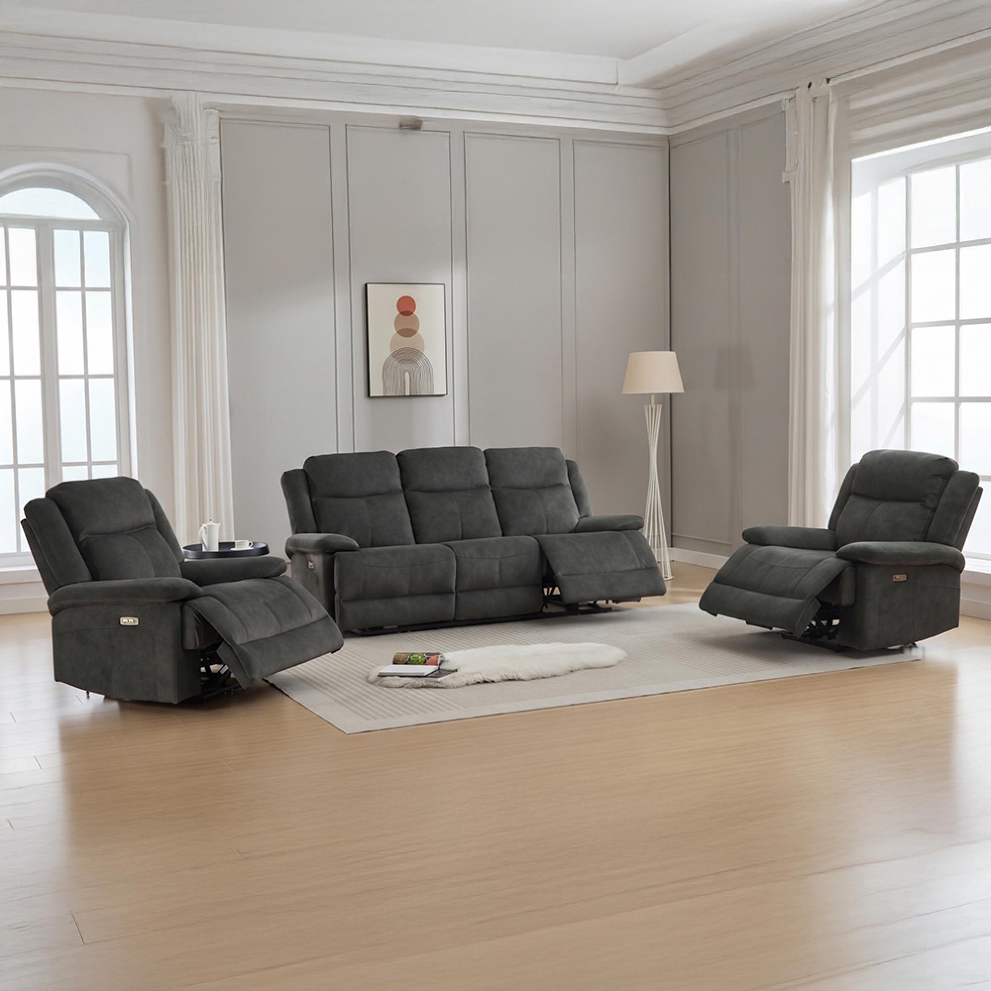 Rockport Electric Recliner Sofa - 3+1+1 Seater - Thunder - Fabric