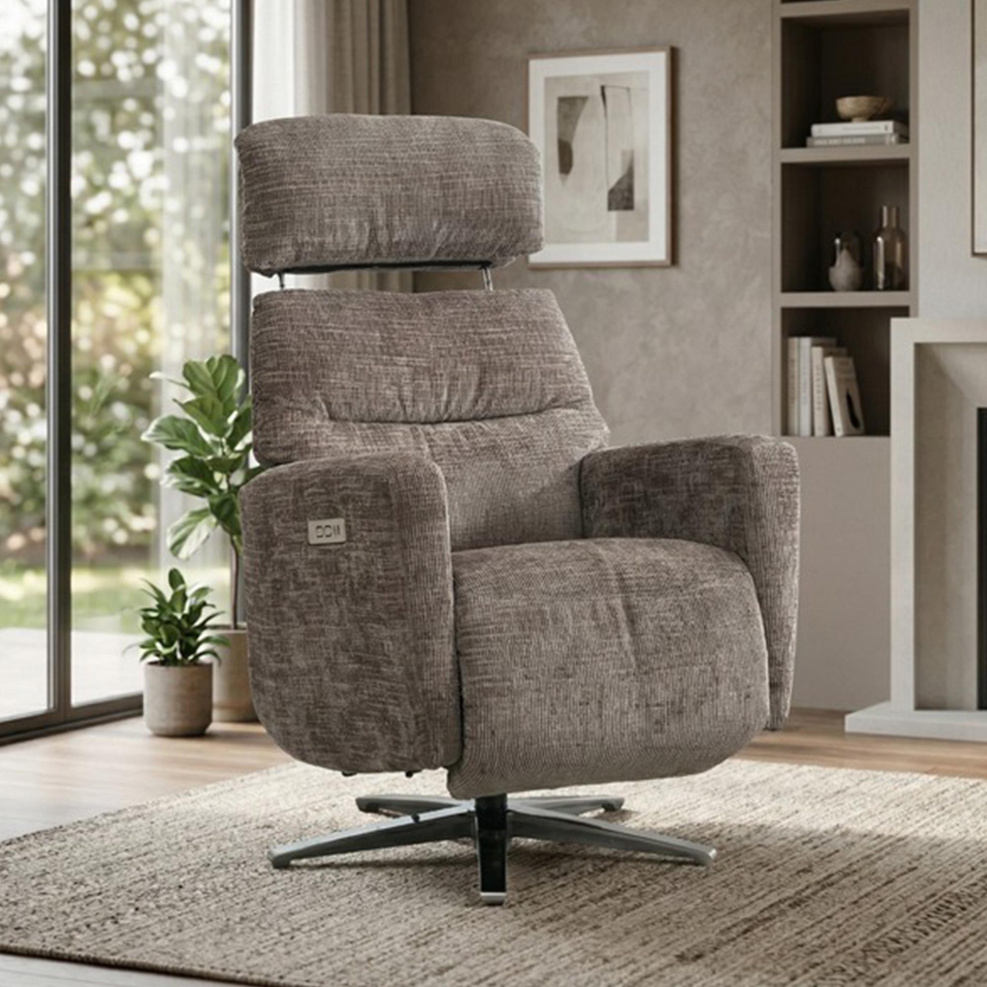 Monique Electric Recliner Armchair - Dual Motor - Stone - Fabric